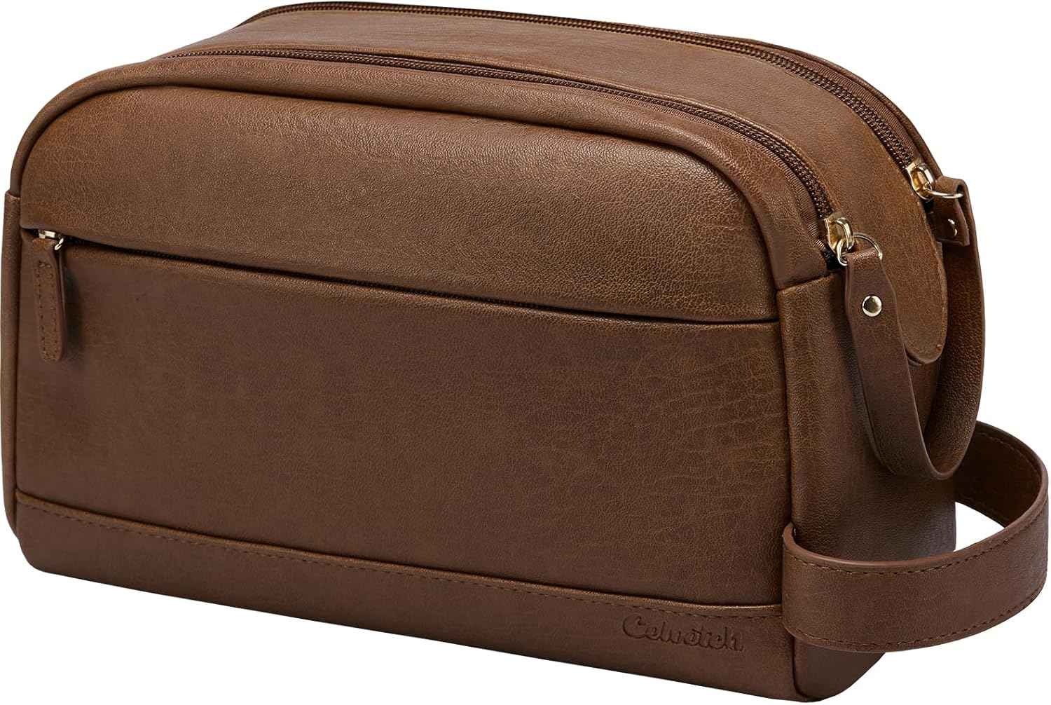 PU Leather Toiletry Bag for Men - Water Resistant Travel Bag for Toiletries, Bathroom Essentials, Accessories - Brown