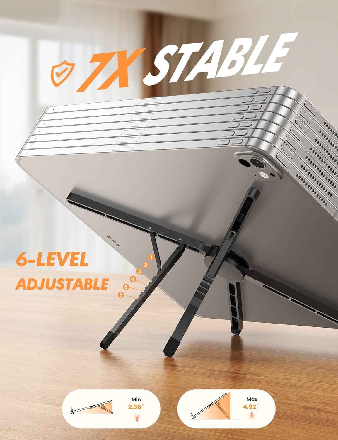Lamicall Adjustable Laptop Stand for Desk - [0.25lb Ultralight] Foldable & Portable Laptop Riser, Aluminum Computer Stand for Travel Library Cafe fit MacBook Neo Air Pro HP Dell Lenovo Tablet - Black