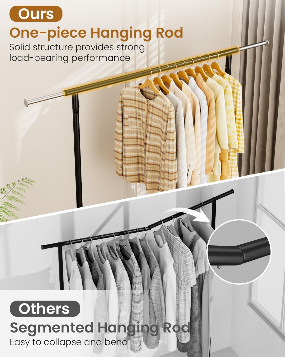 Heavy Duty Clothes Rack, Metal Clothing Rack Load 450 LBS, Rolling Coat Racks for Hanging Clothes with Lockable Wheels, Wardrobe Closet Garment Racks for Bedroom, Black - Lumora Desk