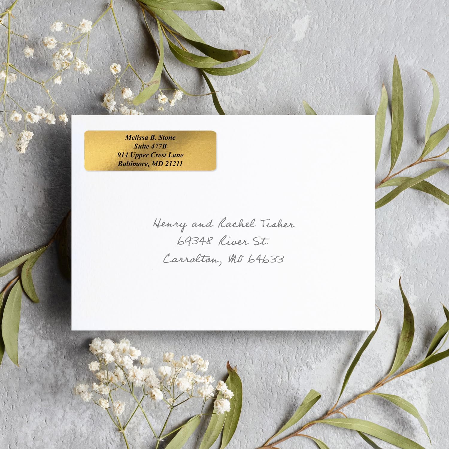 Gold Foil Personalized Return Address Labels Without Dispenser - Roll of 500 Custom Stickers - Lumora Desk