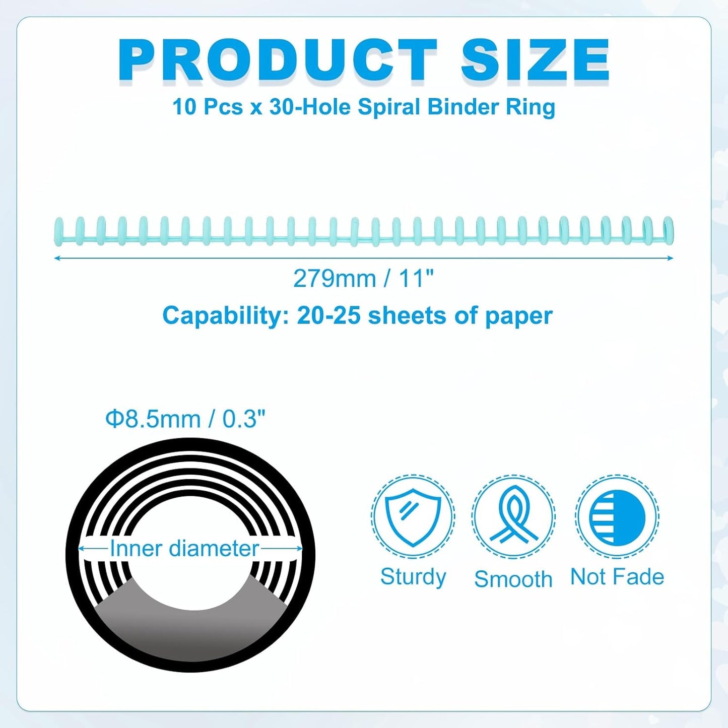 PATIKIL 8.5mm(0.3") Spiral Binder Ring,10 Pcs 30 Rings 25 Sheet Capacity Comb Binding Spines for Binding Paper Sheets Notebook Calendar Picture Album, Blue