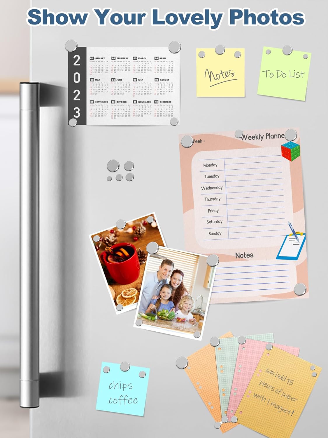 SMARTAKE 100 Pcs Rare Earth Magnets, 5-Size Multi-Use Premium Neodymium Fridge Magnets, for Refrigerator, Office, Whiteboard, Crafts, DIY Hobbies, Kitchen, Science, Billboard (Silver)