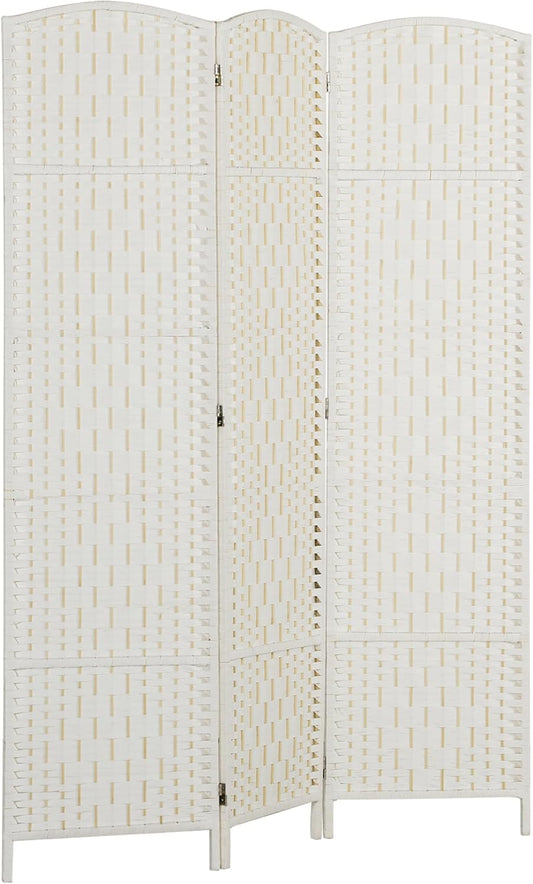 HOMCOM Room Divider, 3 Panel Folding Privacy Screen, 6FT Tall Portable Wicker Weave Partition Wall Divider for Bedroom, Home Office, White - Lumora Desk