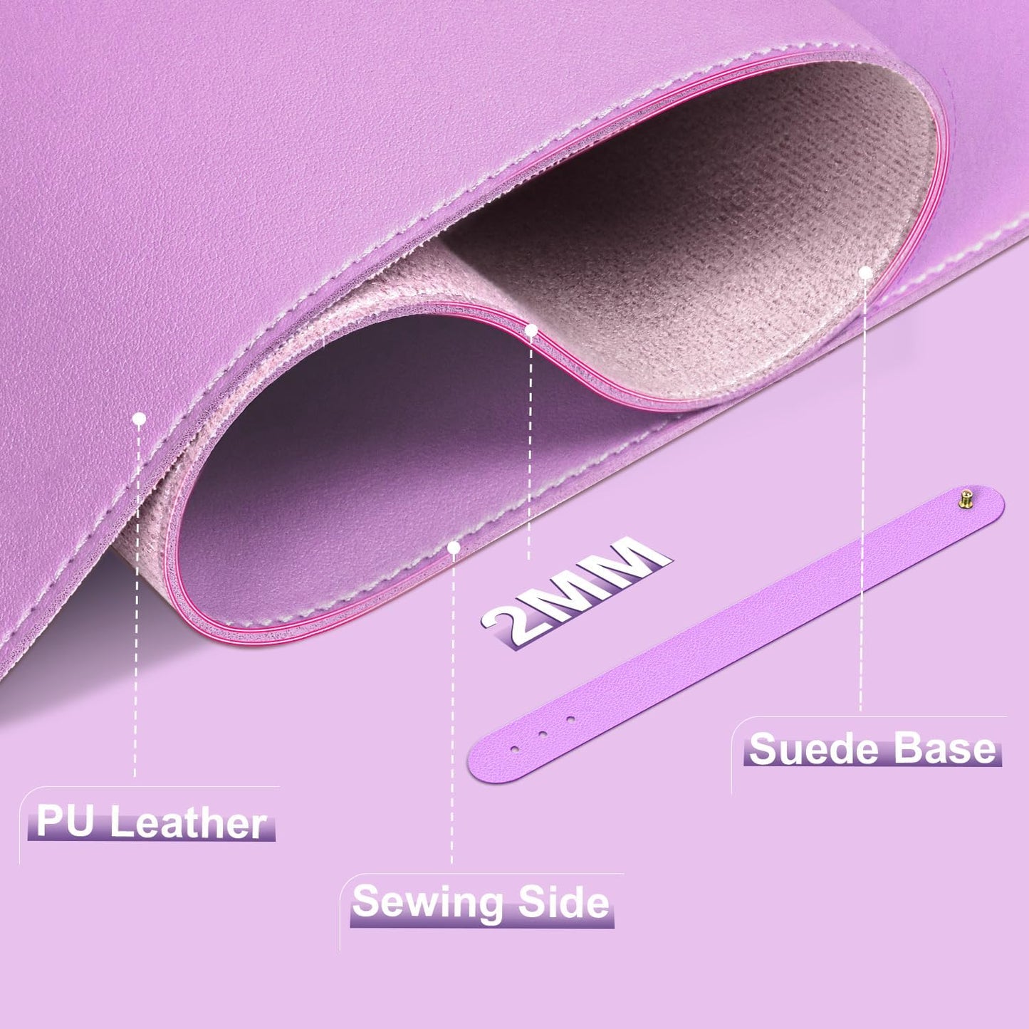 Lilac Leather Desk Pad, 47.2'' x 23.6'', Suede Base, Non-Slip, Waterproof Office & Home Writing Pad