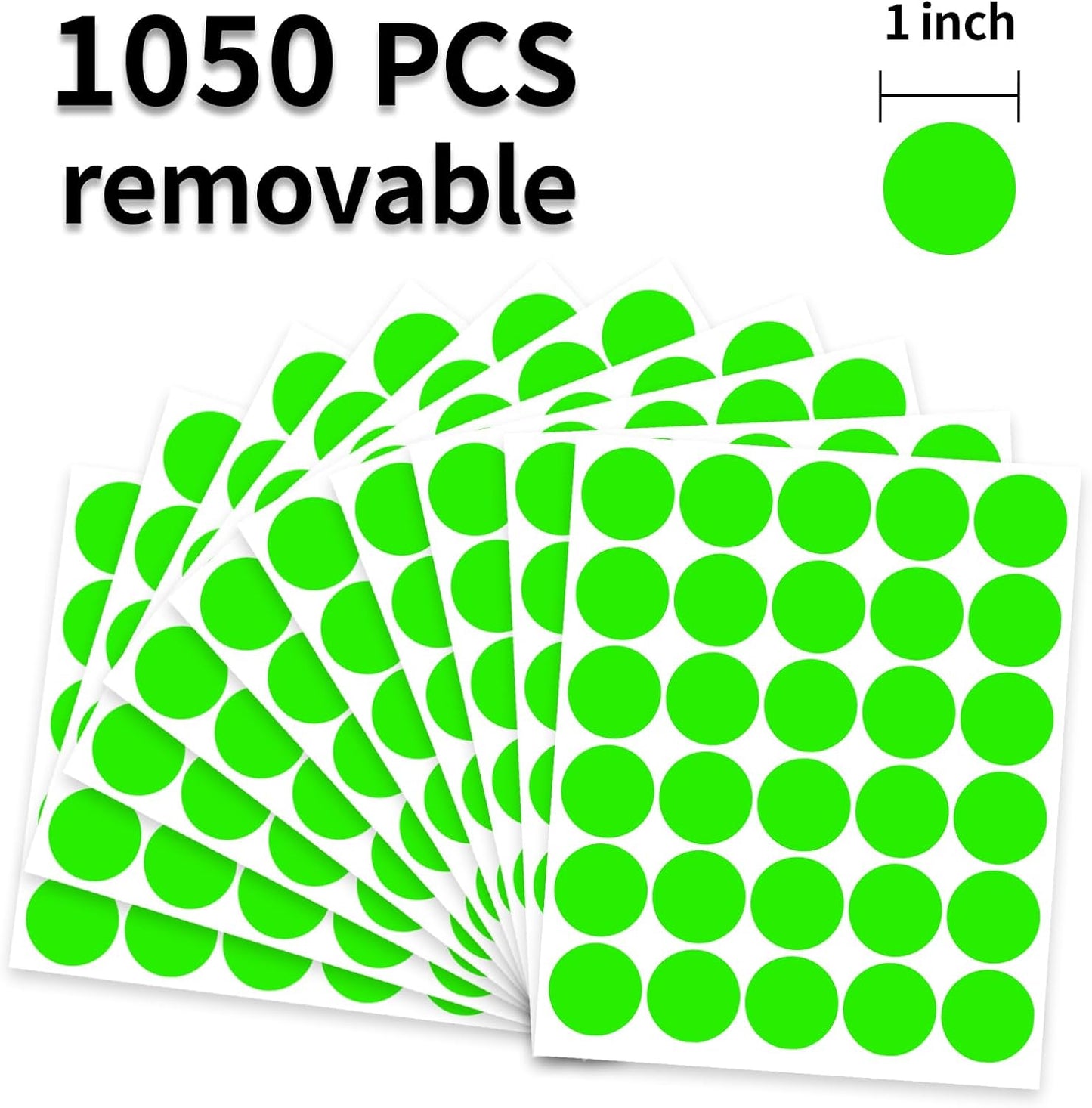 1 Inch Round Label Removable Color Code Dot Stickers,Garage Sale Sticker Price Tags Blank Yard Sale Circle Dot Stickers Writable (1050 Pack,Fluorescent Green)