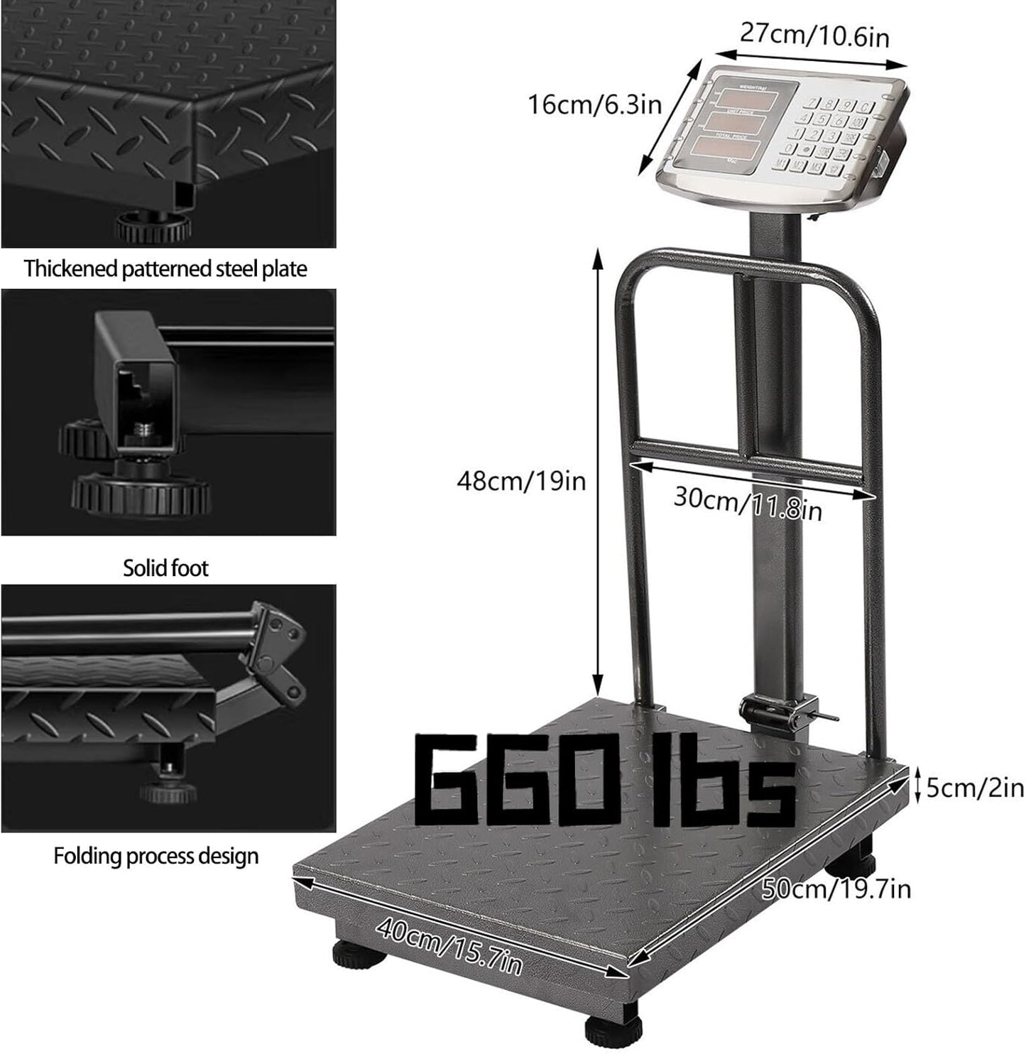 660lb Floor Industrial Platform Scale with Removable Guardrail Digital Scale with Accurate LB/KG High-Definition Displa Foldable for Weighing Luggage Package Shipping Double Sided Display - Lumora Desk