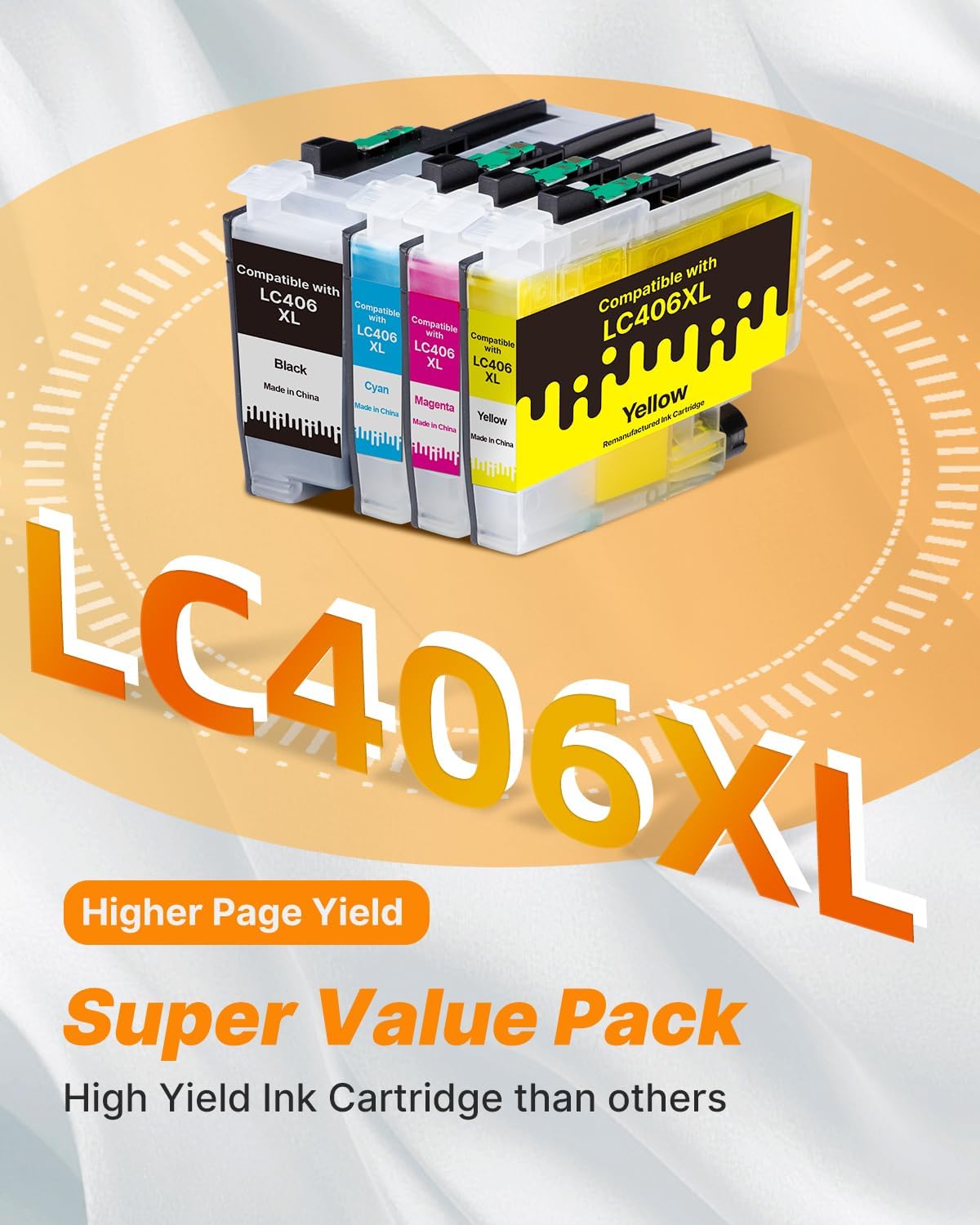 LC406 Ink Cartridges for Brother Printer Replacement for Brother LC406XL LC406 Ink Cartridges High Yield for Brother MFC-J4335DW MFC-J5855DW MFC-J6555DW MFC-J4535DW MFC-J6955DW MFC-J4345DW, 4 Pack