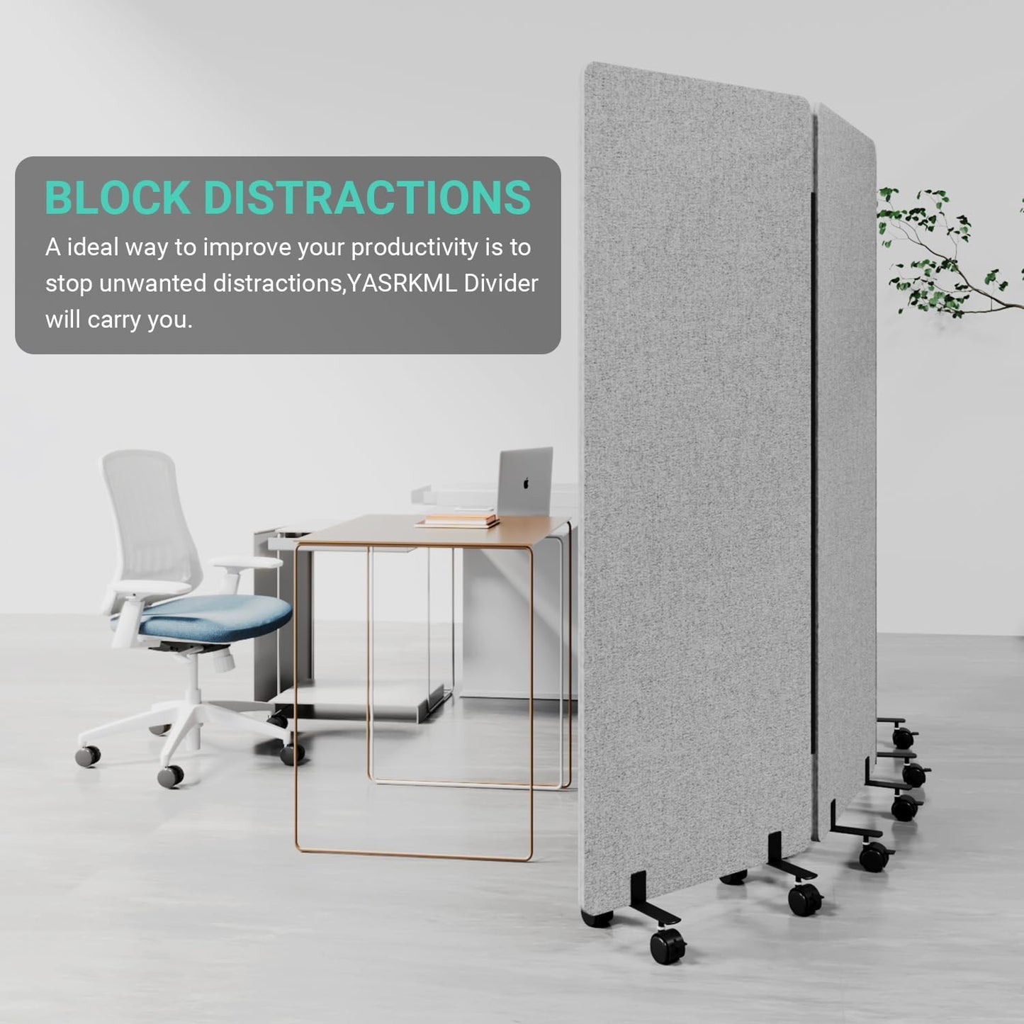 Soundproof Room Divider with Wheels, 66in Office Dividers for Sound Proofing & Reducing, 3 Panel Sound Proof Dividers for Office Partitions Portable Temporary Wall Acoustic Wall Divider，Light Grey