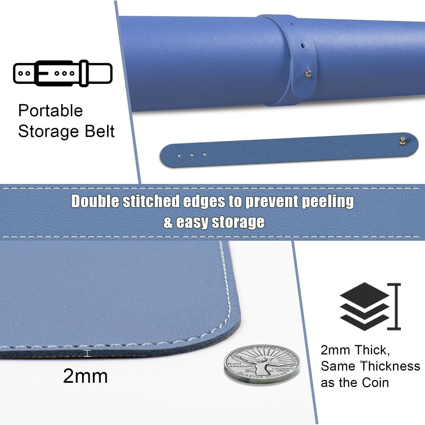 Dual-Sided Desk Pad, Natural Cork & PU Leather Mouse Pad for Desk, Desk Pad Protector, Non-Slip Desk Mat for Office and Home Work, (Lake Blue, 23.6" x 13.7")