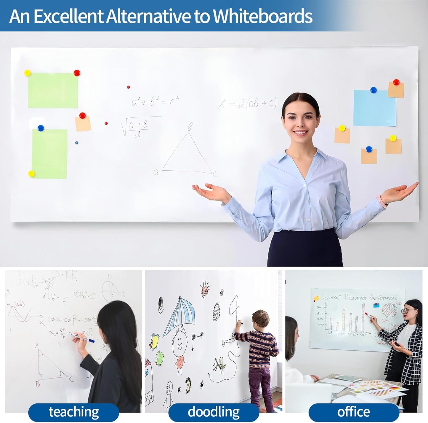 Magnetic Dry Erase Whiteboard 24"x16"- Self-Adhesive Flexible Wall Board Kit with 11 Markers, 6 Magnets, Magnetic Eraser & Holder - Ultra Smooth Writing,Effortless Clean for Office, Home, School