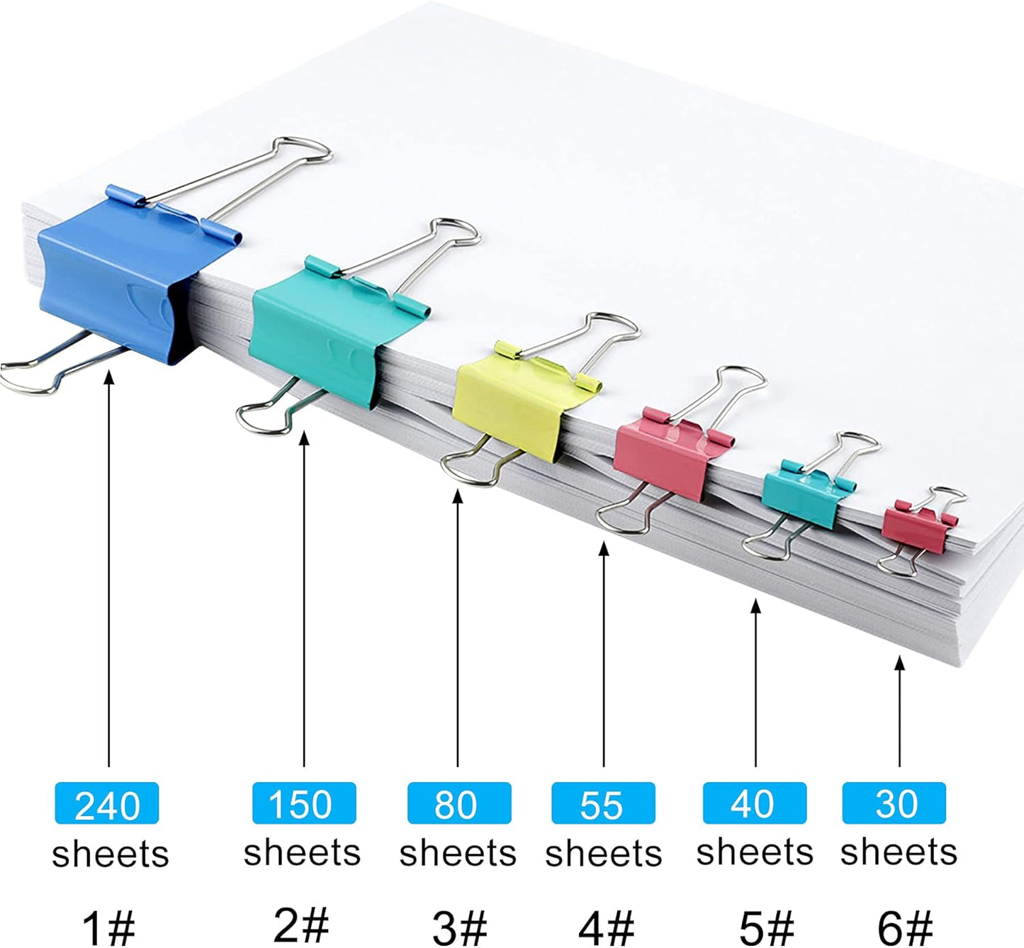 SANNIX 110 PCS Colored Binder Clips, X Large, Large, Medium, Small, Mini and Micro, Colorful Binder Clips Assorted Sizes Clips for Office Home School Supplies