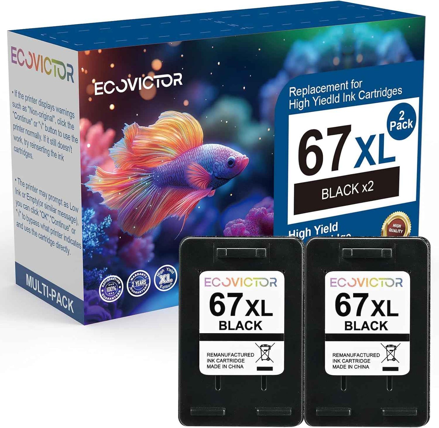 EcoVictor 67XL Black Ink Cartridge Replacement for HP Ink 67 XL HP 67 Ink Cartridges Black for DeskJet 2755e 2700 2700e 4155e 2752 2755 4100 4255e 2855e 2842e Envy 6055e 6000 6455e 6400 6400e Printer