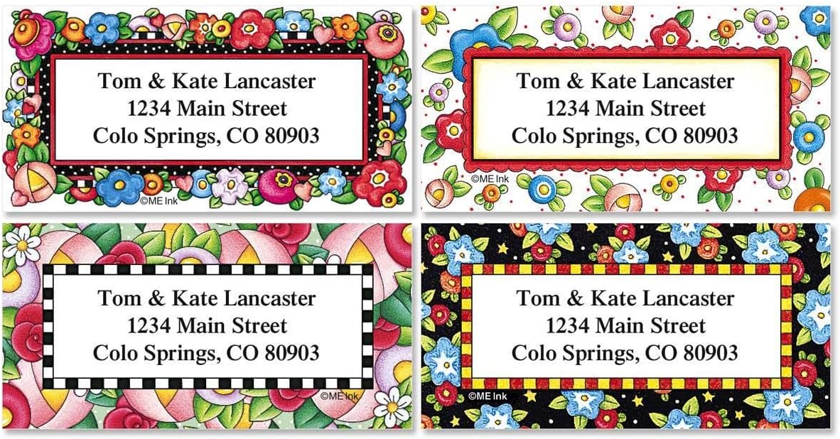 Colorful Images Mary’s Blossoms Floral Return Address Mailing Labels, Personalize with Name & Address, Set of 144 Self Adhesive, Easy Peel Flat Label Sheets, Large, 4 Designs - Lumora Desk