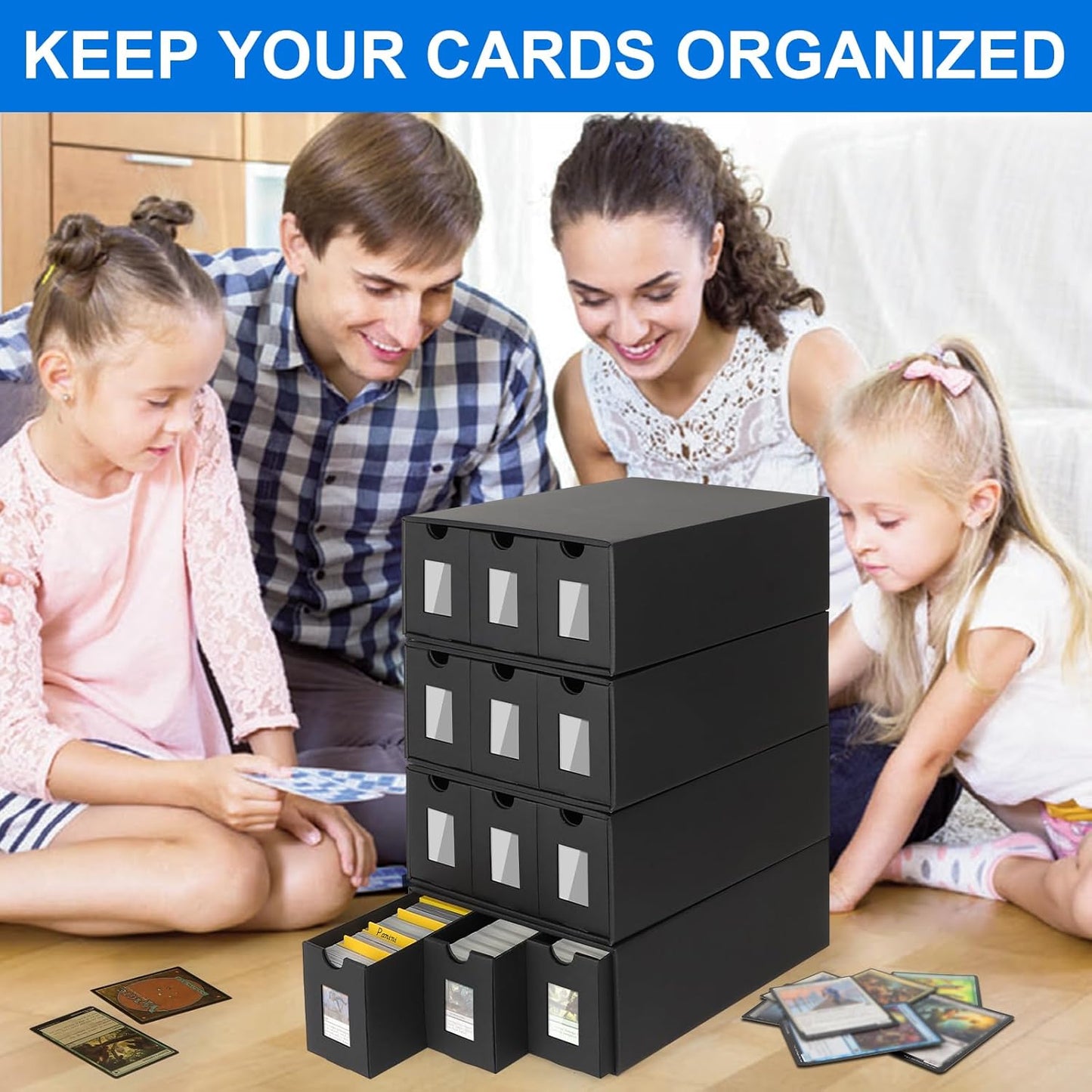 Trading Card Storage Box for 12000+, Card Deck Box for MTG Commander Display, Card Organizer Box with 48 Card Dividers, Labels & Tapes, Compatible with TCG, PTCG, MTG and Sport Cards