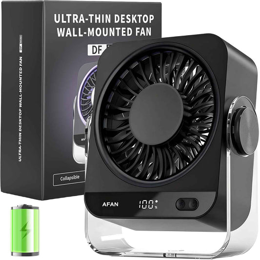 Rechargeable Small Desk Fan - Quiet 199 Speed Turbo Blade Personal Fan for Bedroom, Office, Dorm & Travel, 120° Tilt, USB & Battery Operated, Compact Portable Cooling Fan