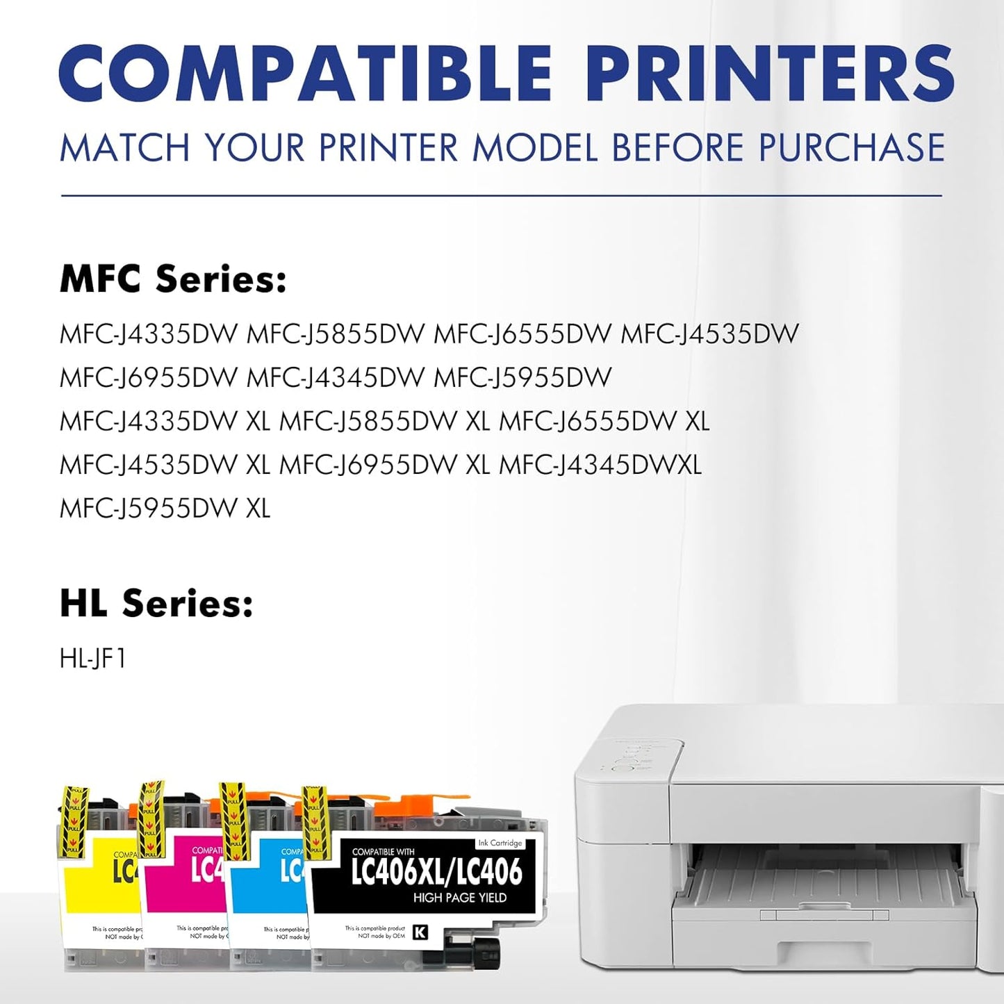 LC406 LC406XL Ink Cartridges for Brother Printer for Brother LC406 Ink Cartridges MFC-J4335DW MFC-J5855DW MFC-J6555DW MFC-J4535DW MFC-J6955DW (4 Pack Black Cyan Magenta Yellow)