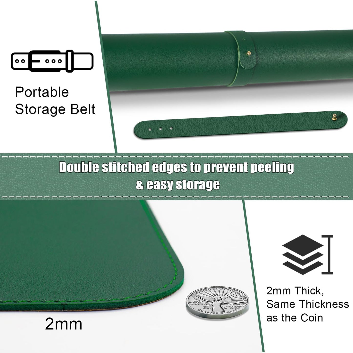 Large Desk Pad 35.4" x 17", Non-Slip Desk Mat with PU Leather & Natural Cork, Waterproof Writing Desk Natural Cork, Computer Mat Desk Protector for Office Home, Dark Green