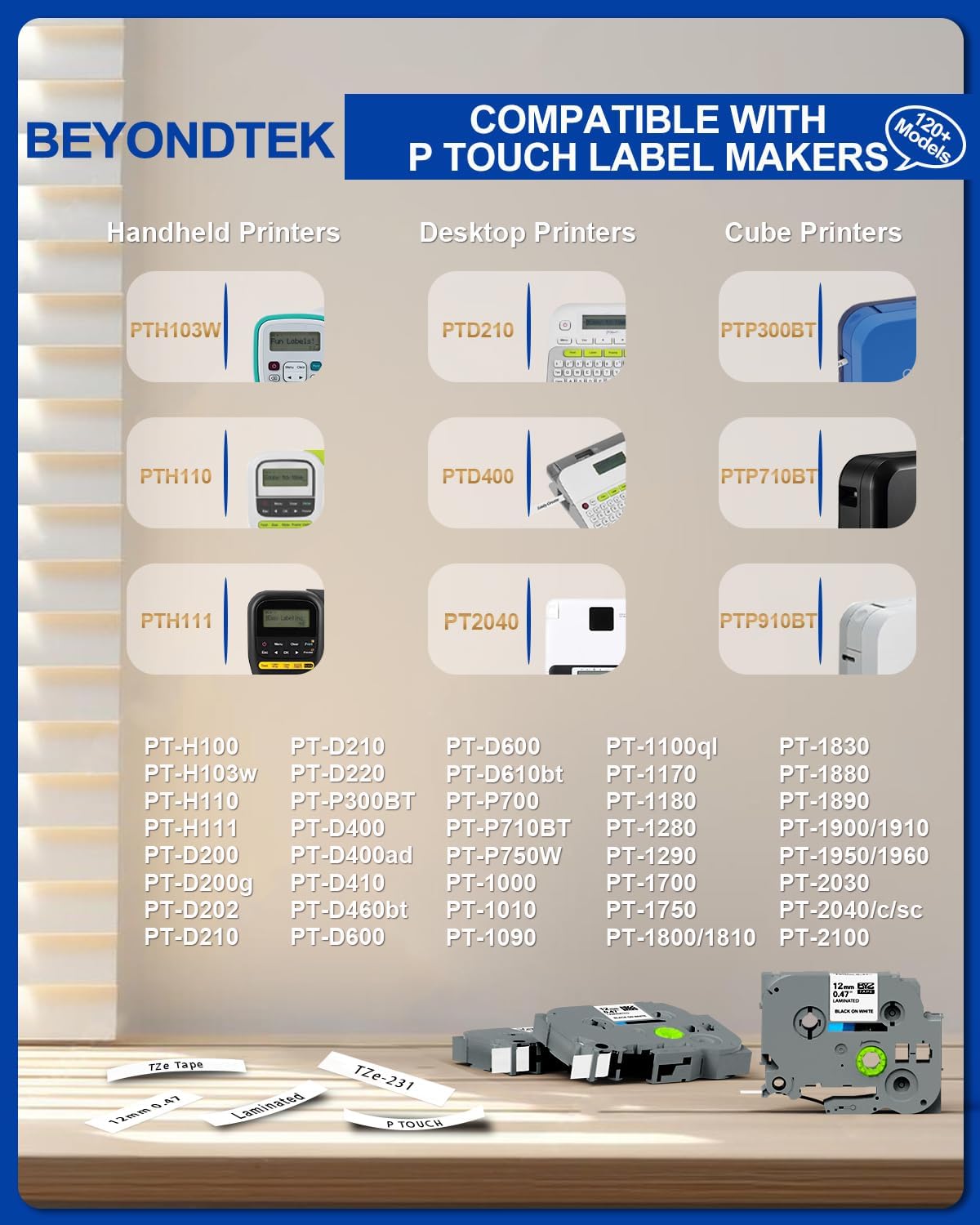 3PK Replace for Brother P Touch Tape Refill 12mm 0.47 White Compatible with Brother P Touch Label Maker TZe TZ Tape 12mm 0.47 Laminated White TZe-231 for PT-H110 D210 D400 1180 1280 1890,1/2" x 26.2ft