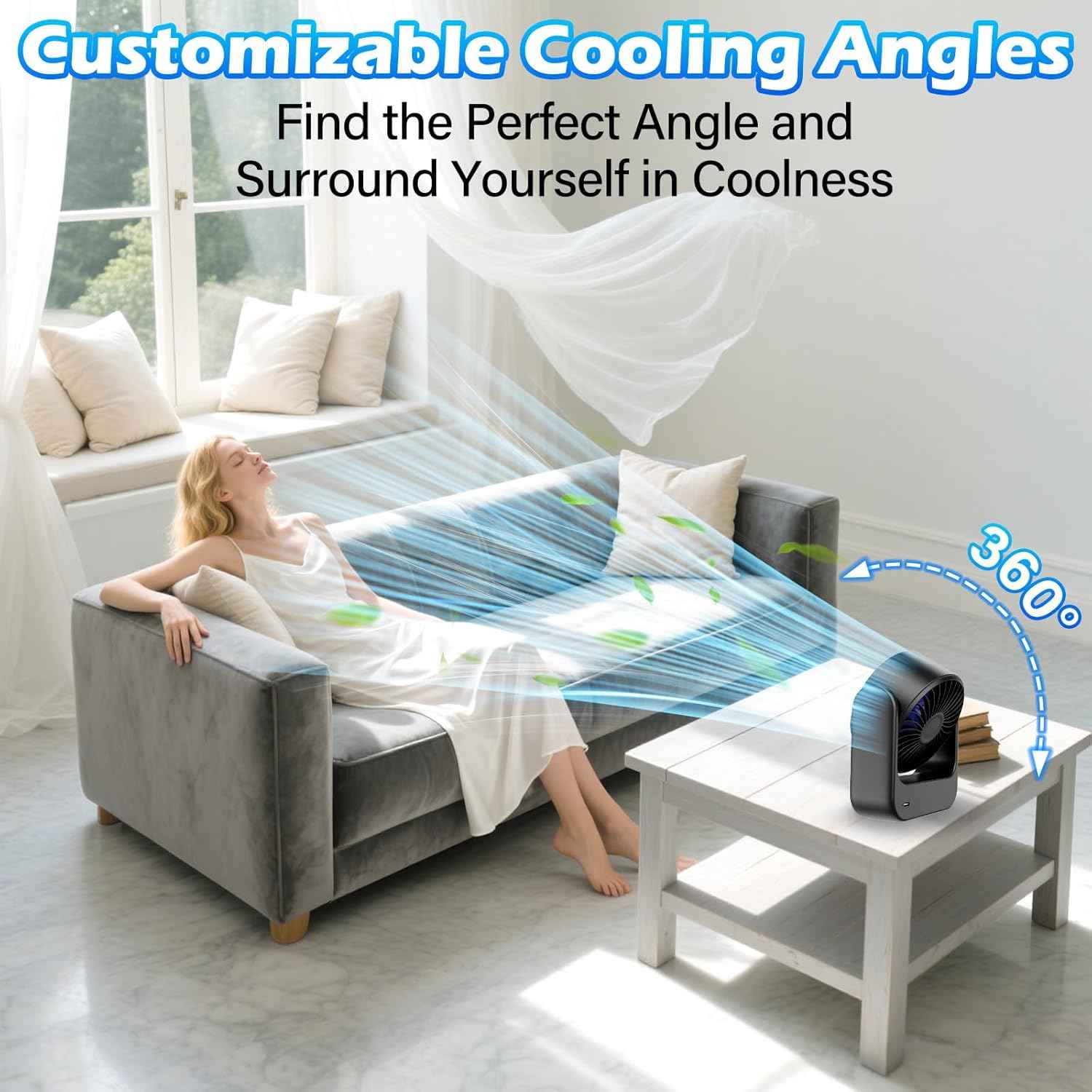 Desk Fan, Small Quiet Table Fan, Digital Display, 360° Adjustable Tilt, 5 Speeds Powerful Wind, USB Rechargeable Battery Operated, Personal Portable Fans for Home Office Desktop Bedside Makeup, Black