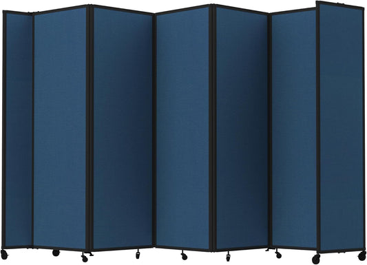 Versare Room Divider 360 Portable Wall Partition | Folding Panels | Large Freestanding Divider | Locking Wheels | Temporary Room Separator | 14' x 7'6'', Navy Blue
