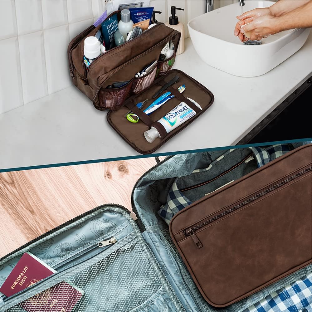PAVILIA Toiletry Bag for Men, Travel Pouch Essentials Shaving Dopp Kit, Travel Bag Toiletries Organizer Case, Cosmetic Make Up Accessory, Water Resistant