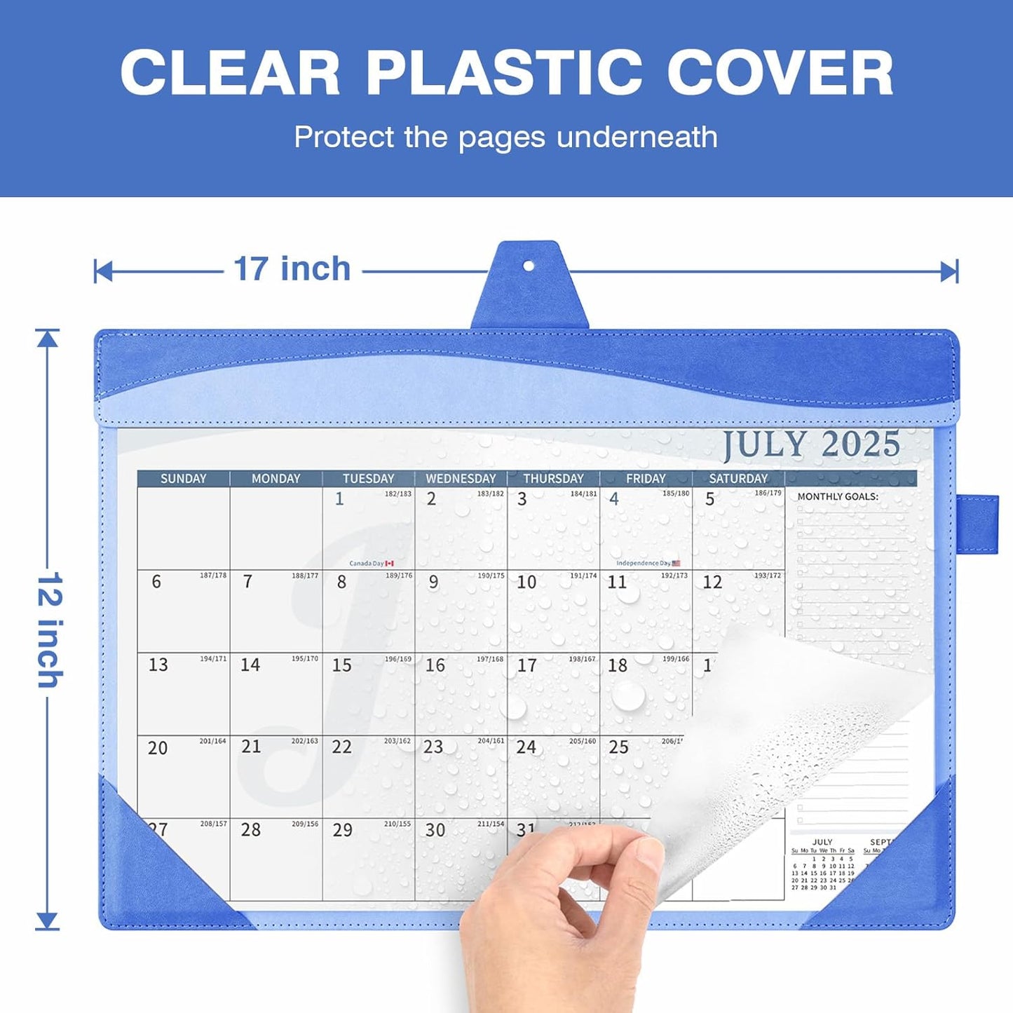 Ospelelf Leather Desk Calendar 2025-2026 Large 12"x17" Monthly Planner Pad with Protective Cover 18 Months July 2025 to Dec 2026 Blue