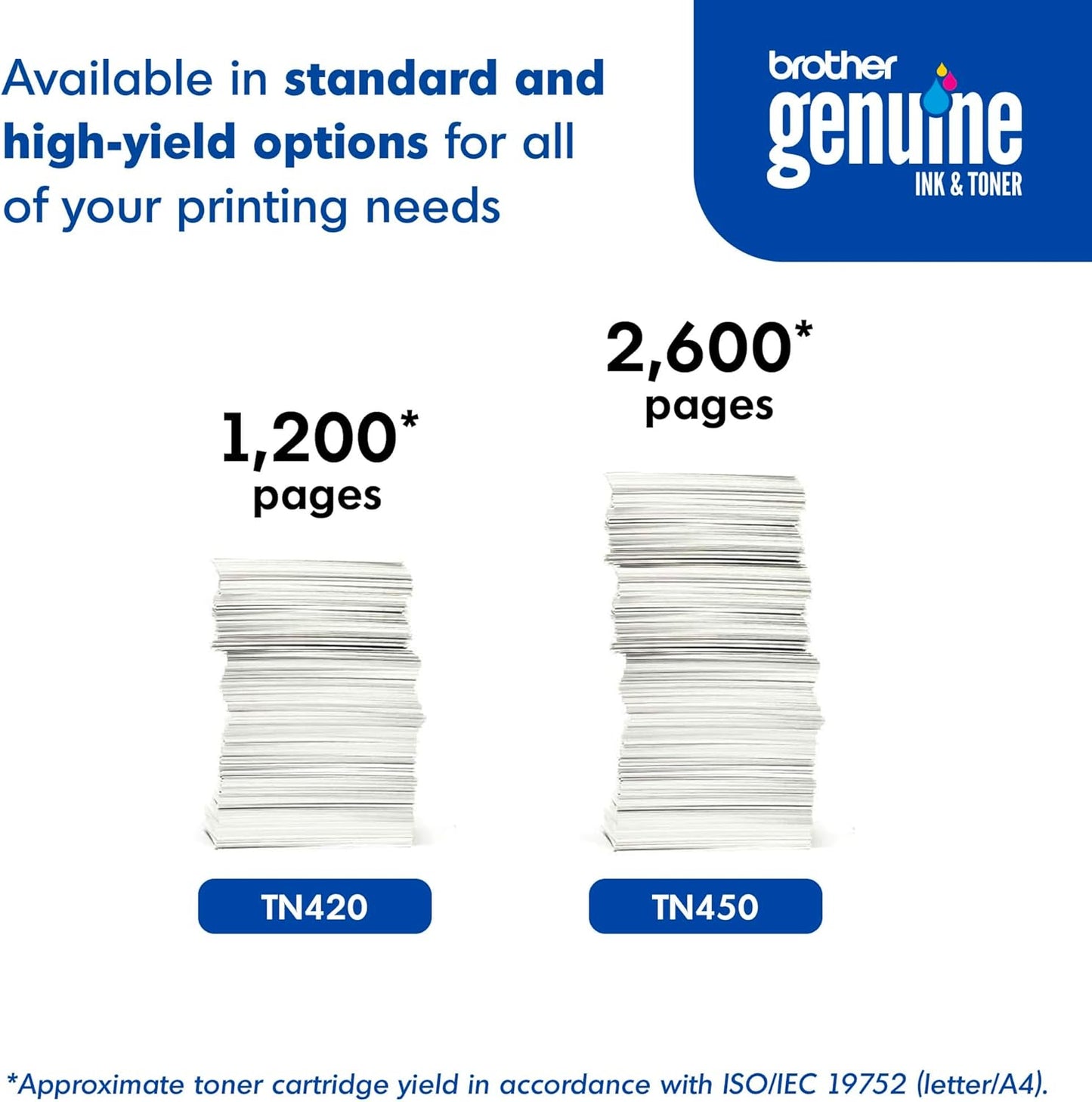 Brother Genuine High Yield Toner Cartridge, TN450, Replacement Black Toner, Page Yield Up To 2,600 Pages
