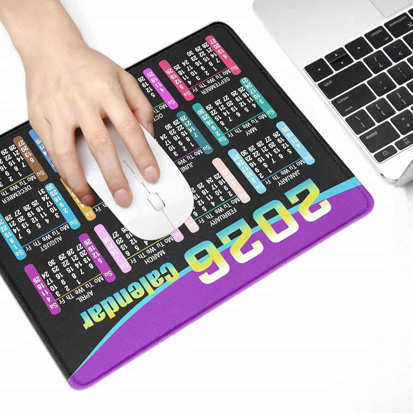 Mouse Pad with Non-Slip Rubber Base, Waterproof Computer Mousepad with Stitched Edges, Mouse Pads for Computers, Laptop, Gaming, Office & Home, 9.5 x 7.8 in (2026 Calendar Black)