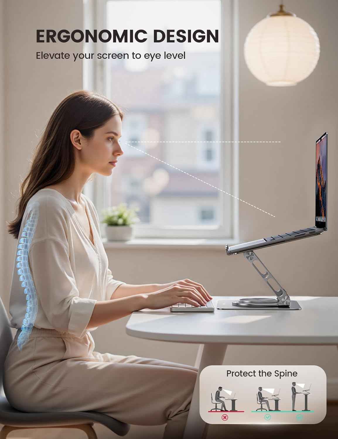 Lamicall Adjustable Laptop Stand for Desk - 360 Rotating Base Ergonomic Computer Stand, Aluminum Laptop Riser Foldable Protable for Office Home fits MacBook Neo Air Pro, Dell, HP (10-17.3'') -Sliver