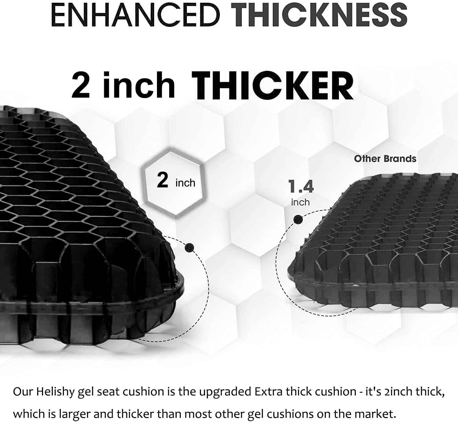 Gel Seat Cushion, Double Thick Breathable Honeycomb Design Absorbs Pressure Points Seat Cushion with Non-Slip Cover Gel Cushion for Office Chair Home Car Seat Cushion for Wheelchair (Black)