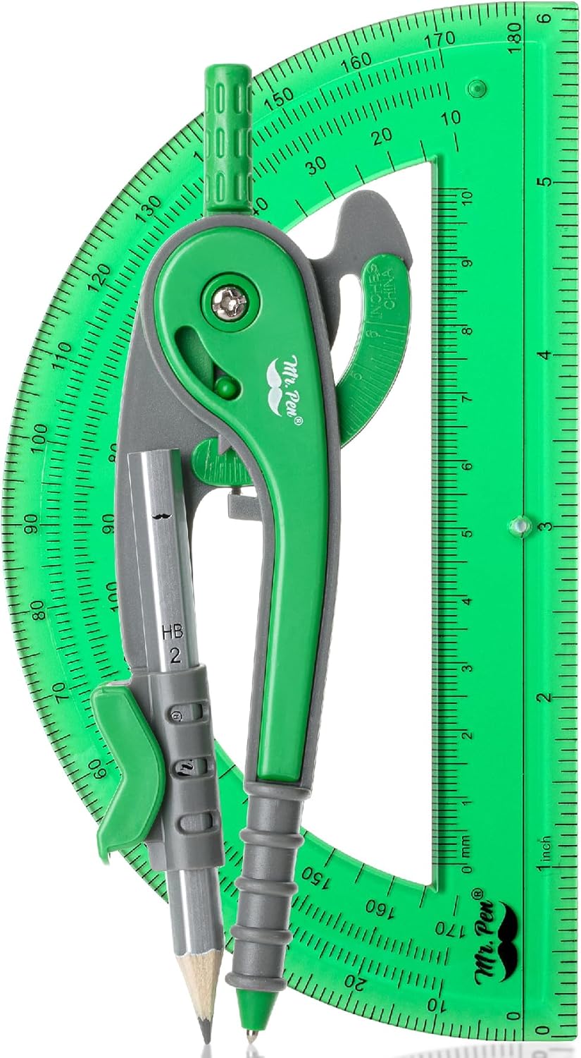 Mr. Pen- Compass and Protractor Set, Lush Garden Green, Compass Geometry Tool, Protractor and Compass Set, Compass Drawing Tool, Drawing Compass, Geometry Compass, Math Compass for Geometry