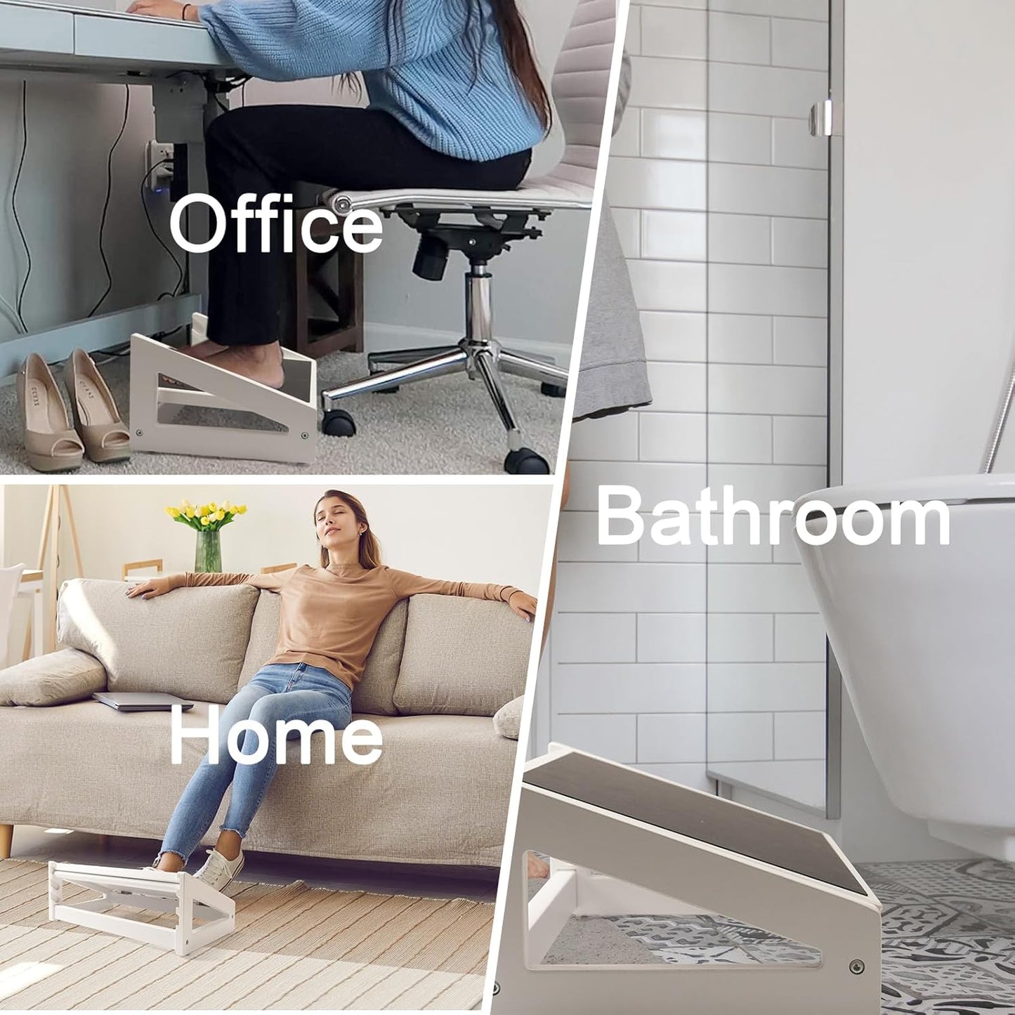 WOOD CITY Foot Rest for Under Desk at Work, 3 Heights Adjustable Footrest with Silicone Surface, 2 in 1 Foot Stool Improve Posture, Reduce Fatigue & Pain, Ideal for Home/Office/Gaming (Natural-White)