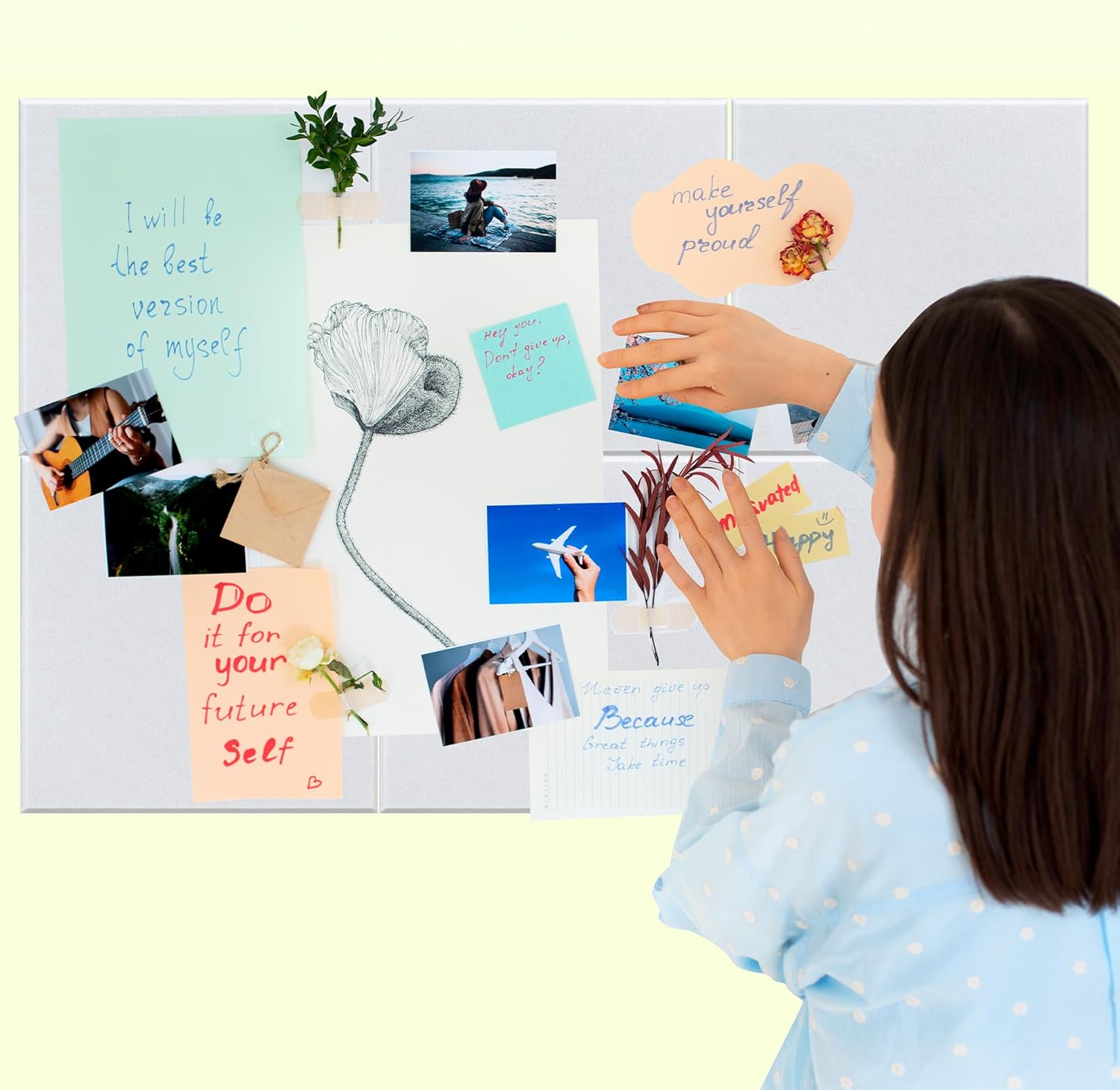 AKTOP White Cork Bulletin Board 12x12, 1/2" Thick Felt Cork Board Tiles 6 Pack, Small Square Pin Board for Wall, Self Adhesive Corkboards with 60 Push Pin Wood Clips for School, Home & Office - Lumora Desk