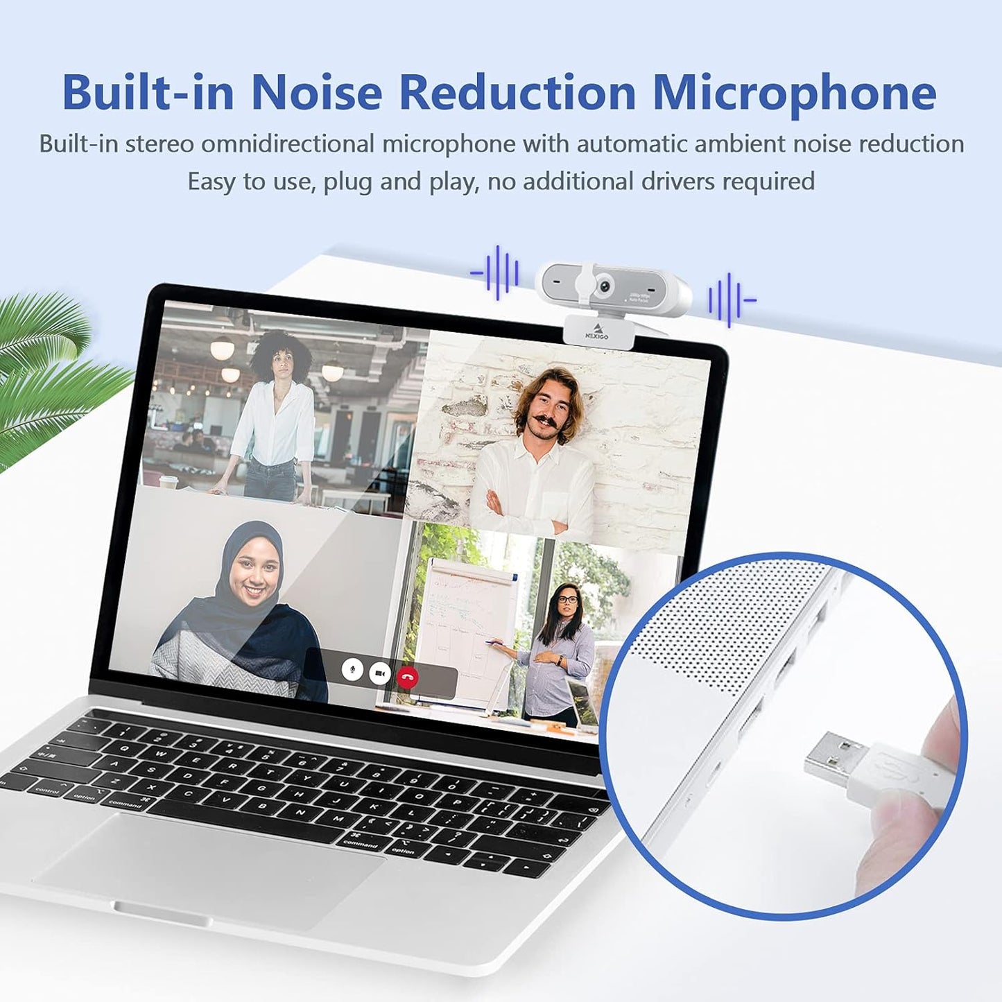 NexiGo N660P 1080P 60FPS Webcam with Software Control, Dual Microphone & Cover, Autofocus, HD USB Computer Web Camera, for OBS/Zoom/Skype/FaceTime/Teams/Twitch, White