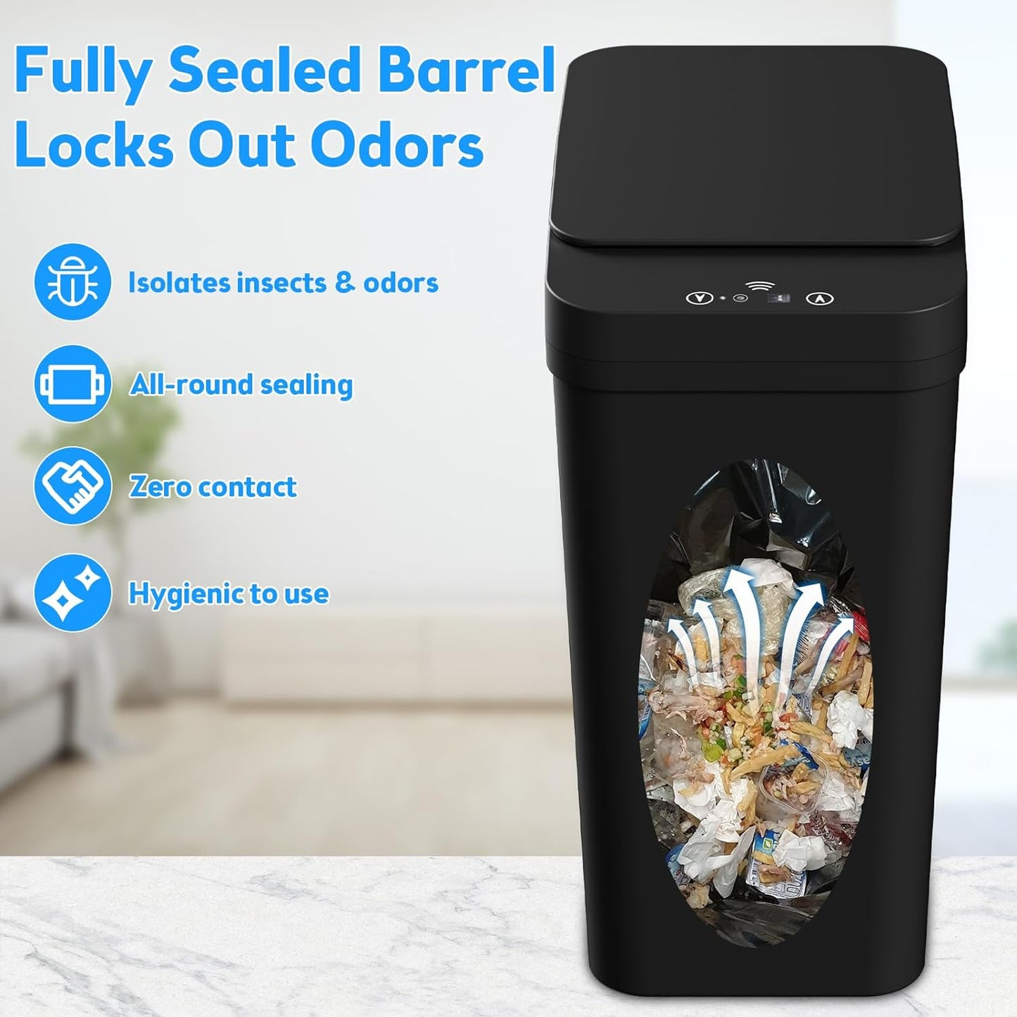 Bathroom Trash Can with Lid, 2 Pack 4 & 2.2 Gallon Automatic Touchless Garbage Can, Small Motion Sensor Smart Trash Can, Slim Waterproof Trash Bin for Bedroom, Bathroom, Office, Living Room (Black)