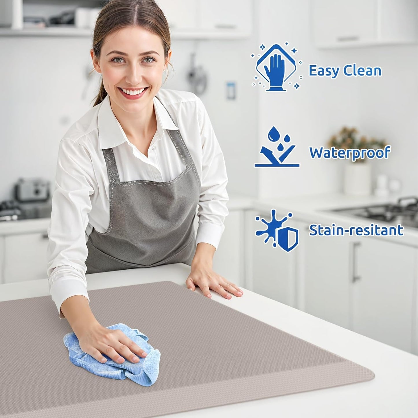 KitchenClouds 2PCS Kitchen Rugs Cushioned Anti-Fatigue Non-Slip Waterproof Kitchen Mat Comfort Foam Standing Mat for Floor Office Sink Laundry (Khaki) - Lumora Desk