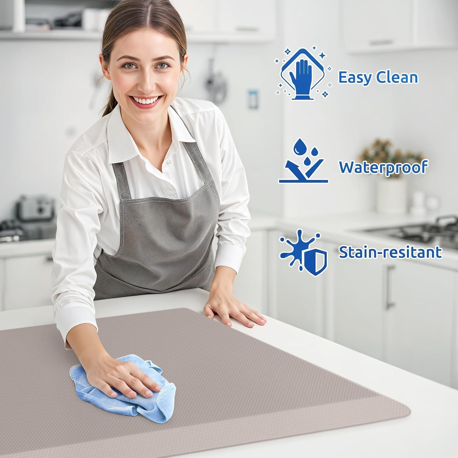 KitchenClouds 2PCS Kitchen Rugs Cushioned Anti-Fatigue Non-Slip Waterproof Kitchen Mat Comfort Foam Standing Mat for Floor Office Sink Laundry (Khaki) - Lumora Desk