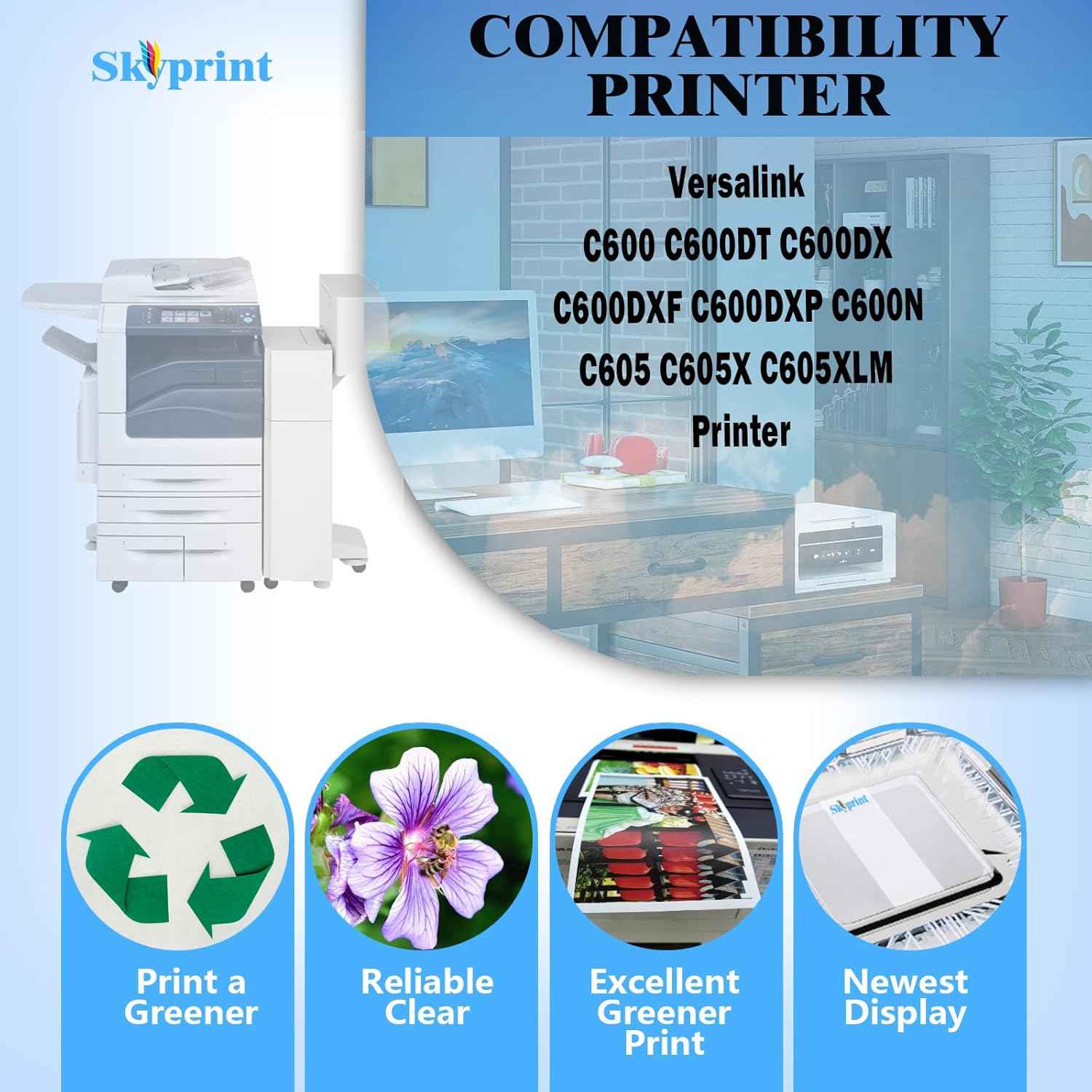 Versalink C600 C605 High Yield Toner Cartridge Replacement for Xerox 106R03896 106R03897 106R03898 106R03899 Toner Versalink C600 C600DT C600DX C600DXF C600DXP C600N C605 C605X C605XLM Printer