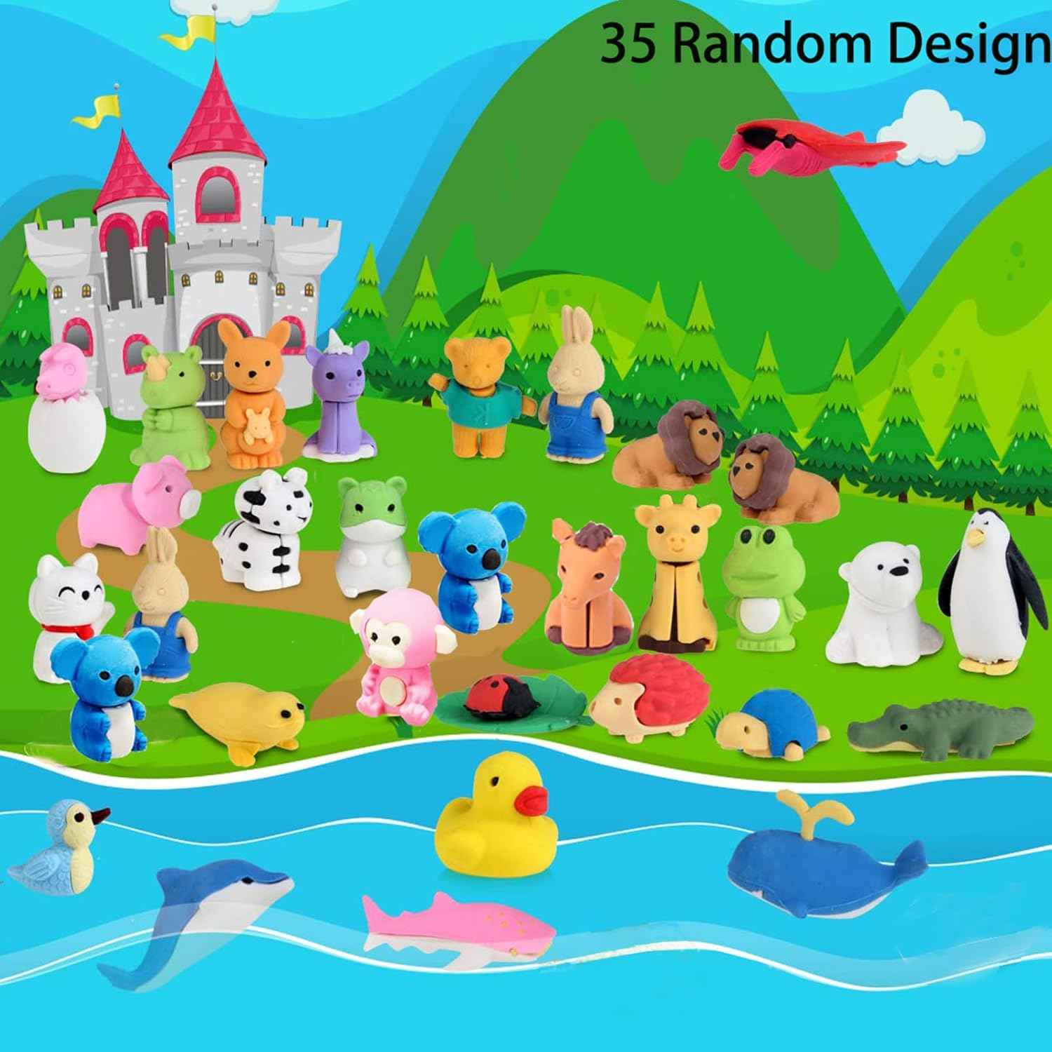 URSKYTOUS 35Pcs Animal Erasers Desk Pets for Kids Animal Pencil Erasers Bulk Puzzle Eraser Toys Gifts for Classroom Prizes,Game Reward,Treasure Box,Easter Egg Fillers,Goodie Bag Stuffers,Party Favors