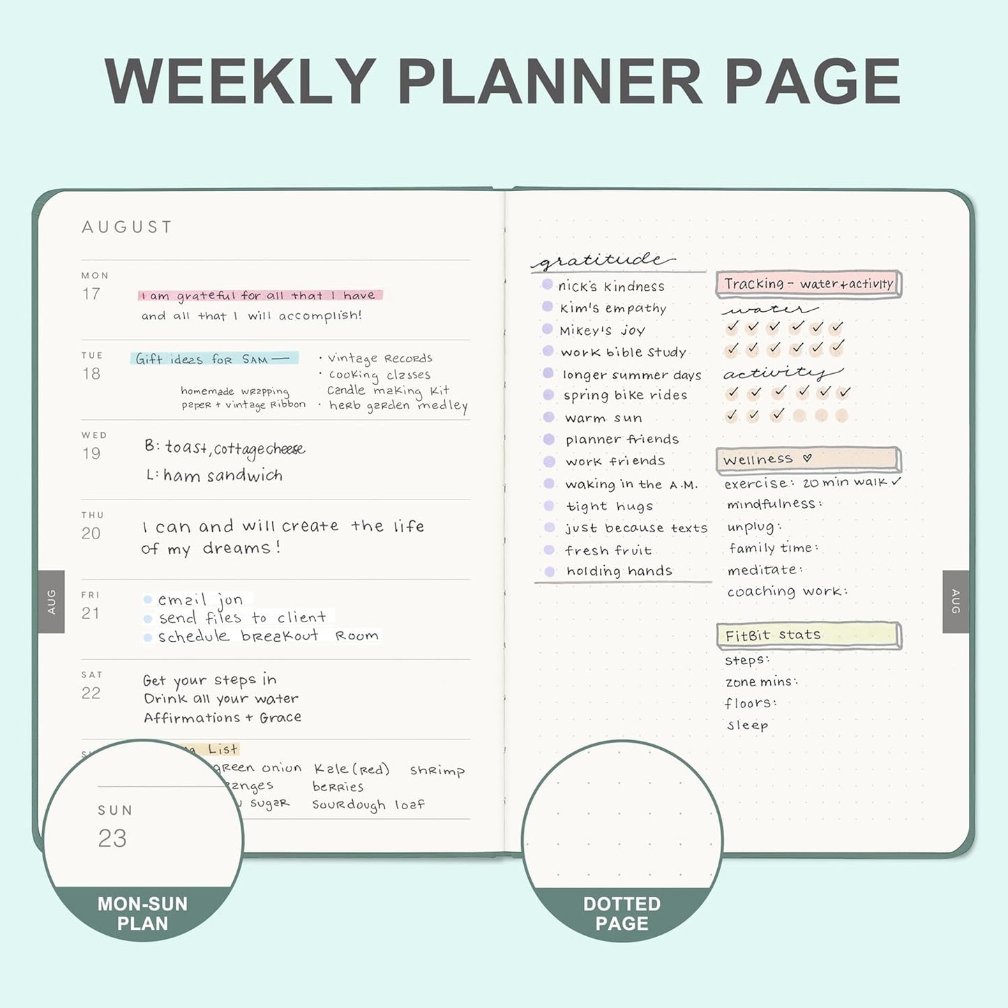 And Per Se 2026 Planner-Daily, Weekly & 15-Monthly Leather Hardcover Planner, 5.7" x 8", Daily Schedule, Monthly Tabs, 100 GSM Thick Paper, Back Pocket(Green)