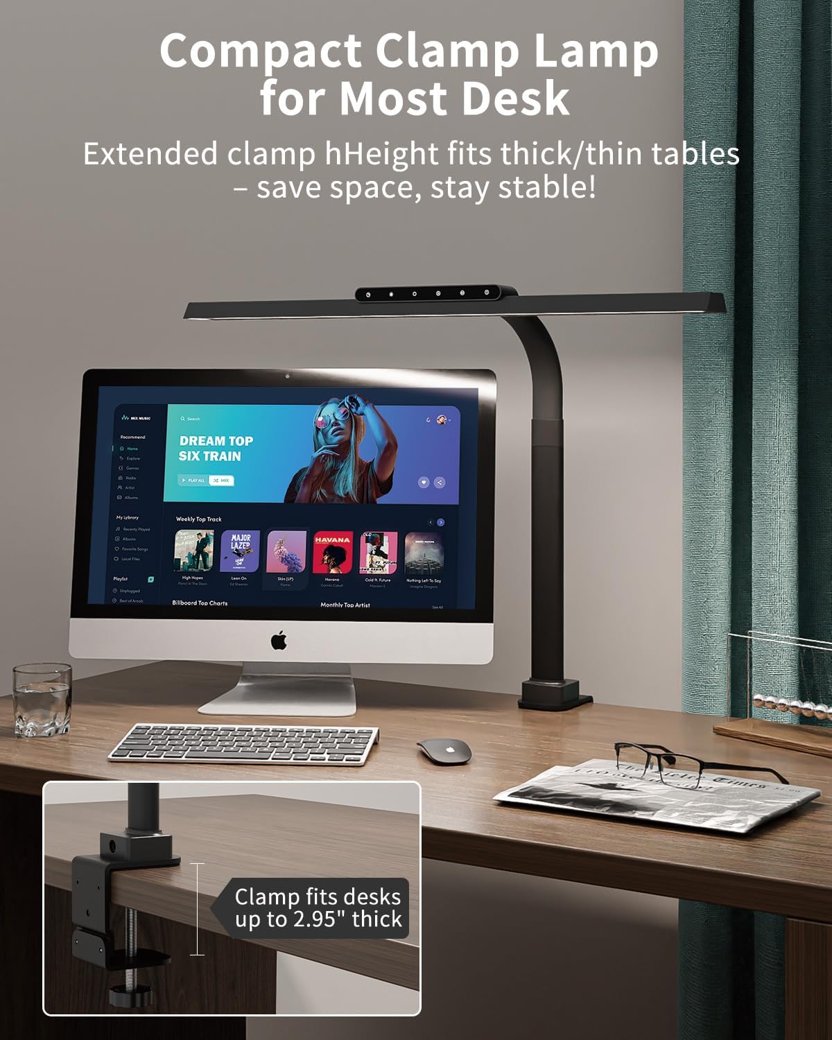 LED Desk Lamps for Home Office, 24W Bright Eye-Caring Light with Clamp, Stepless Dimming Adjustable Flexible Gooseneck Clip on Desk Office Lamp with Adapter for Reading, Study, Workbench,Black - Lumora Desk