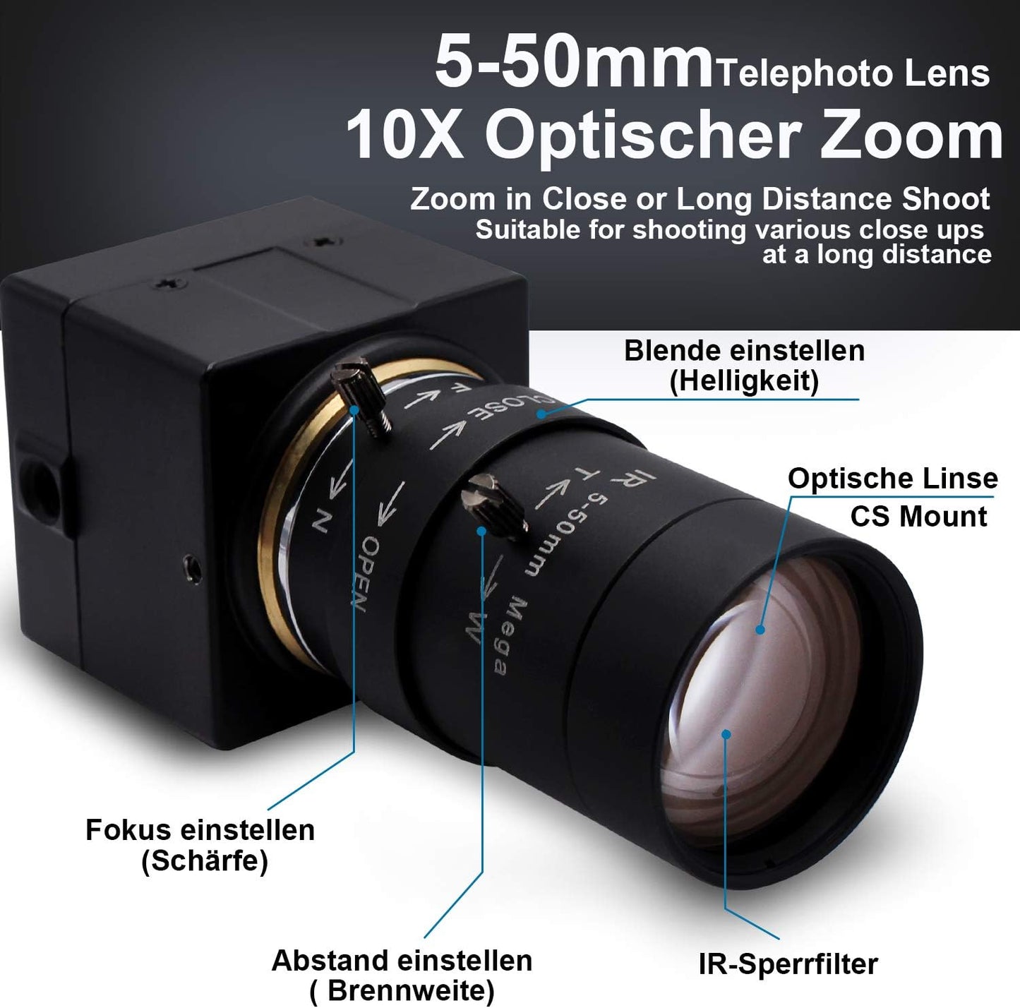 SVPRO 10X Optical Zoom USB Camera with 5-50mm Manual Lens, HD Webcam 5MP Portable Video Camera with Aptina MI5100 Sensor,Desktop Computer Camera for Online Class/Video Conference