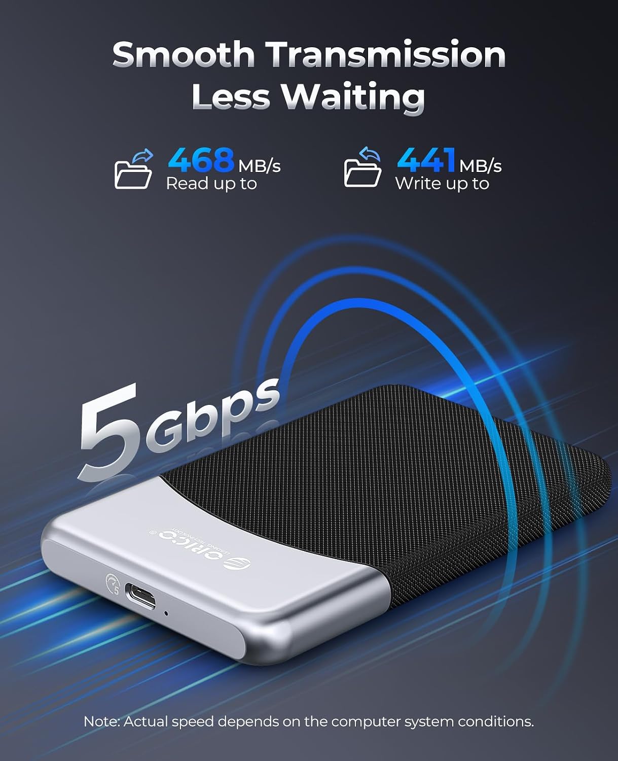 ORICO 256GB External SSD with 2 in 1 USB C Cable, Portable Solid State Drive USB 3.2 Gen 1 Up to 460MB/s, Dust and Drop Resistance, Reliable Storage for USB-C Smartphone, PC, Tablet, Labtop - M25PRO