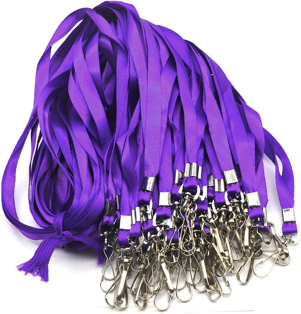 Lanyards with Id Holder Name Badges Waterproof Name tag Badge Holders with Neck Lanyard Swivel J-Hook Clip 50 Pack (Purple, Horizontal)