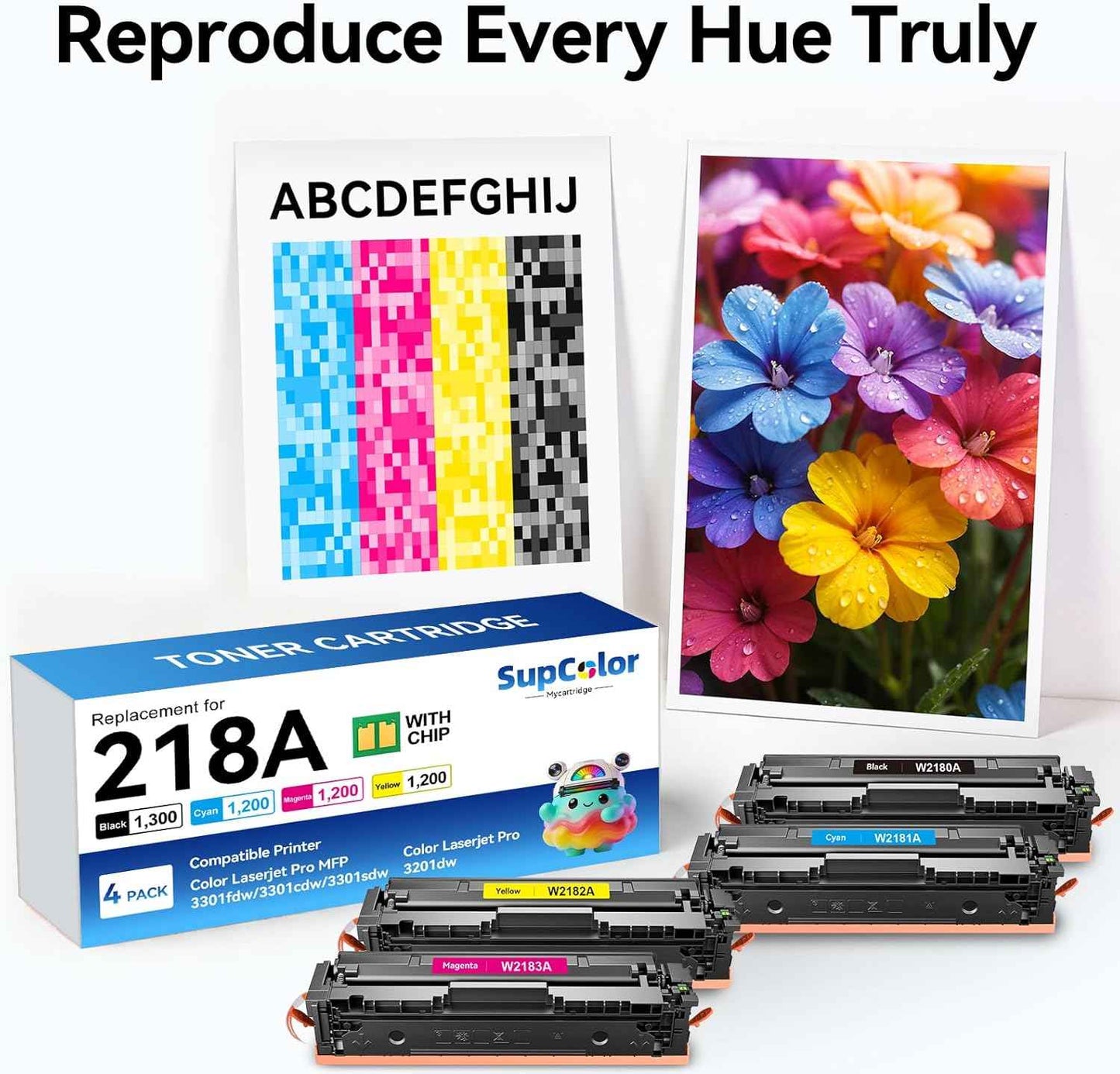 Compatible 218A Toner Cartridge Replacement for HP 218A Toner Cartridge Compatible for HP Color LaserJet pro MFP 3301sdw 3301fdw 3301cdw 3201dw Printer (Color, 4-Pack)