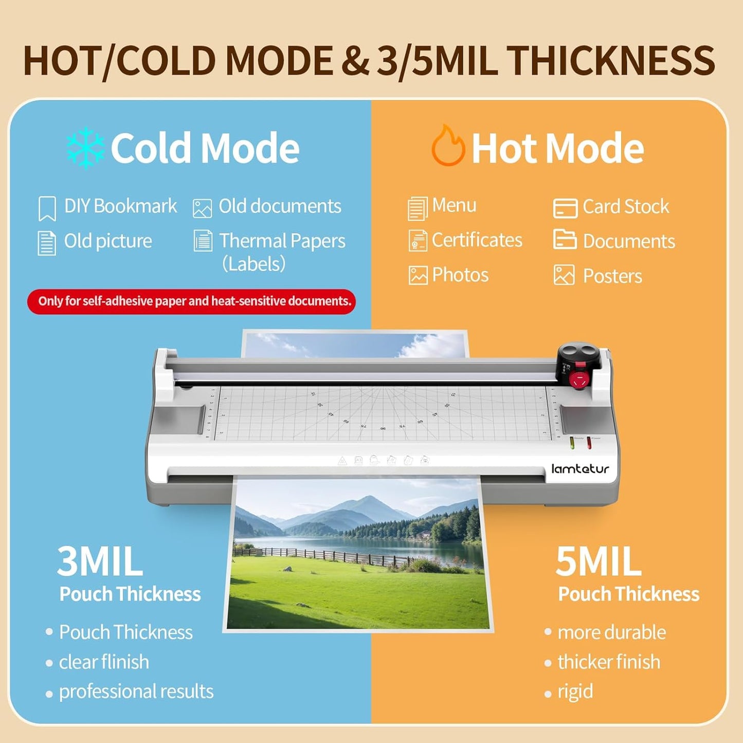 Laminator Machine 13Inch Wide with 120 Letter Size Laminating Sheets for A3/A4/A6,11X17 Thermal Hot&Cold 2 Roller Laminated 3-5Mil with Paper Cutter, Corner Rounder for Office Home School Teacher Use