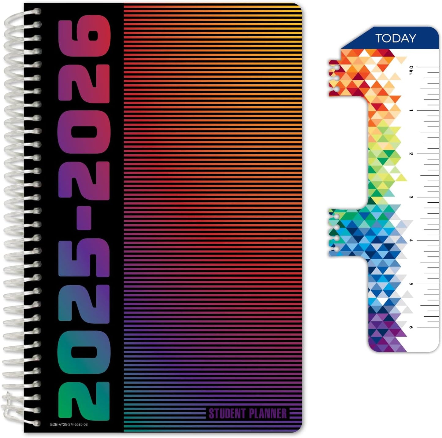 Global Datebooks Dated Middle School or High School Student Planner for Academic Year 2025-2026 Includes Ruler/Bookmark and Planning Stickers (Matrix Style - 5.5"x8.5" - Spectrum)