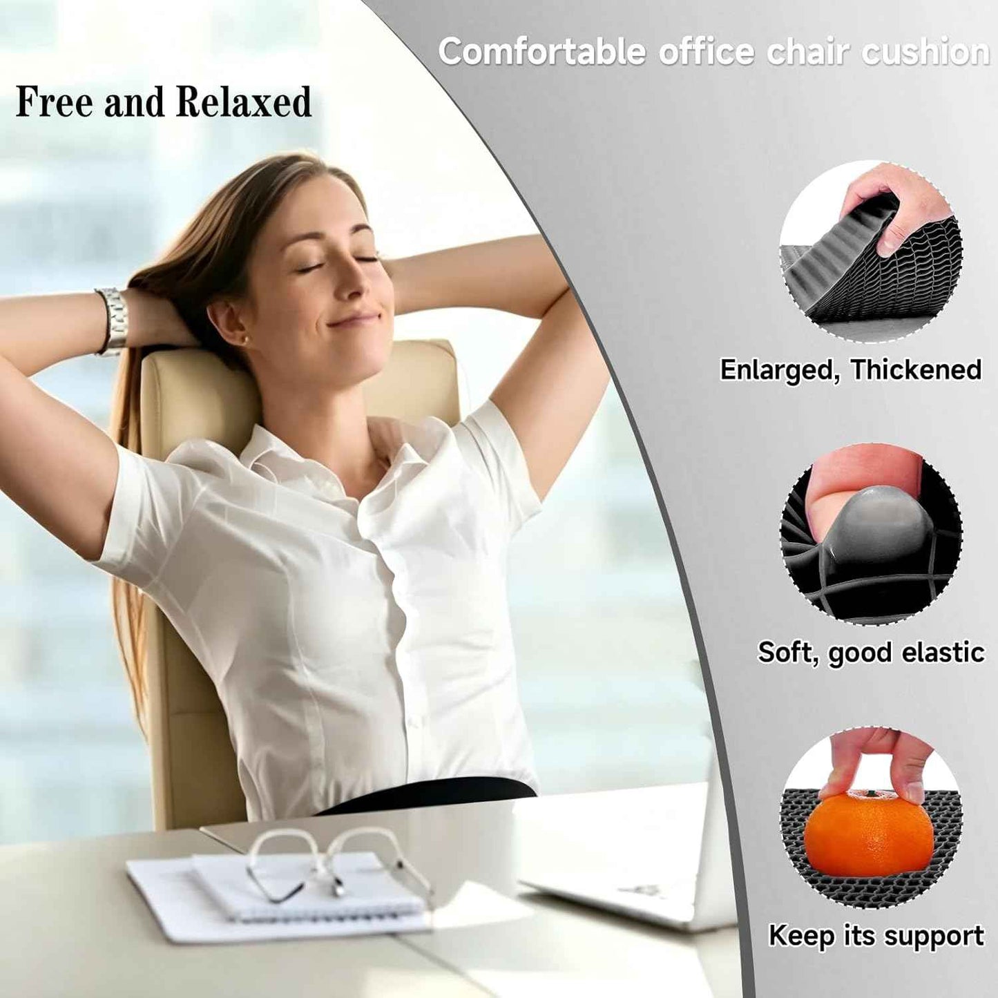 Breathable Grid Seat Cushion, Large and Wide Gel Seat Cushion, Soft Cooling Support Chair Cushion for Office, Home, Wheelchair, Car, Recliner, Gel Cushion for Back, Sciatica, Tailbone, Pain Relief.