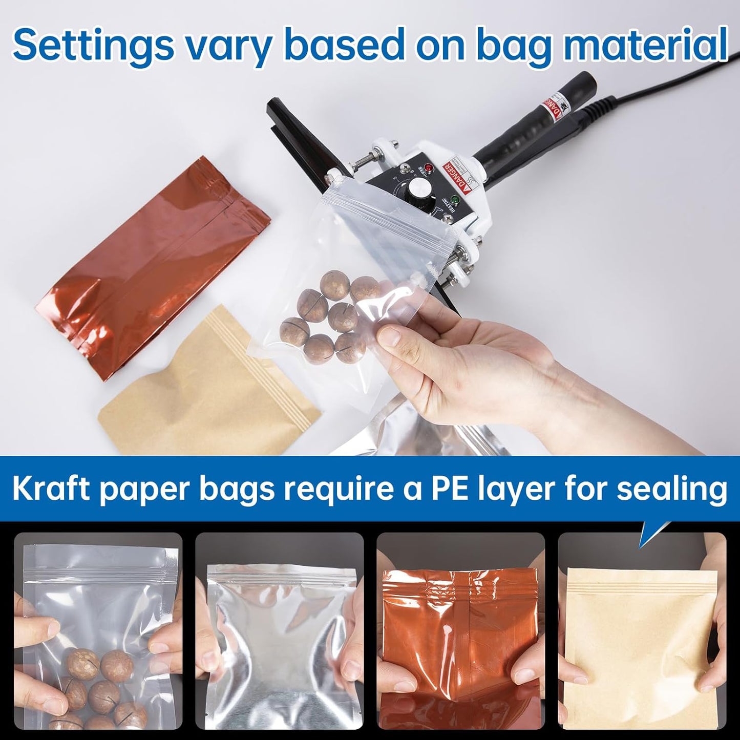 Portable Hand Held Heat Sealer Machine-R-PACK FKR-200, 8 Inches, For Foil Bag, Kraft Bag, Mylar Bag