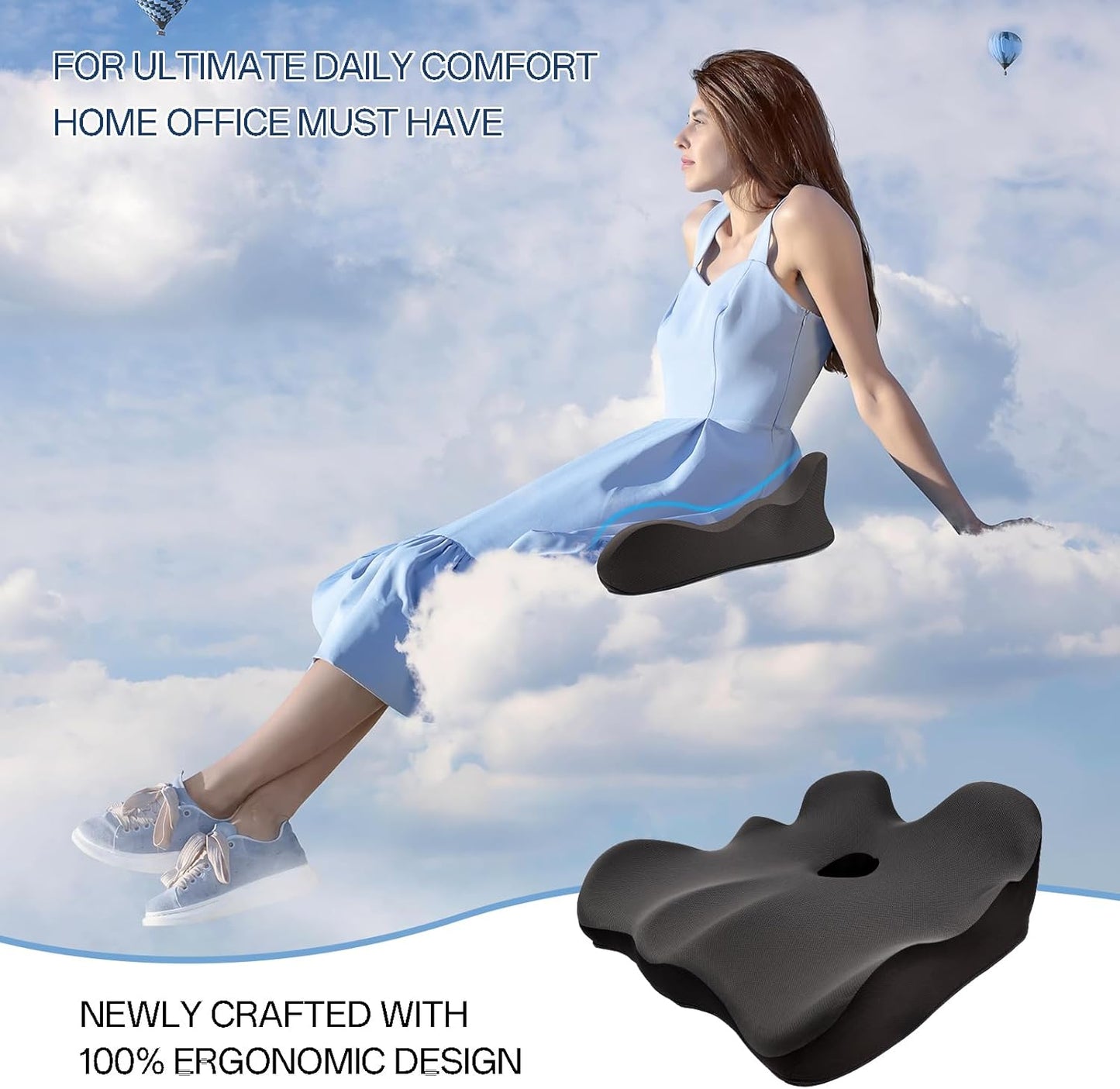 Seat Cushion, X-Large Memory Foam Office Chair Cushion, for Pressure Relief Sciatica & Pain Relief for Long Sitting Hours on Office/Home Chair, Car (Grey)